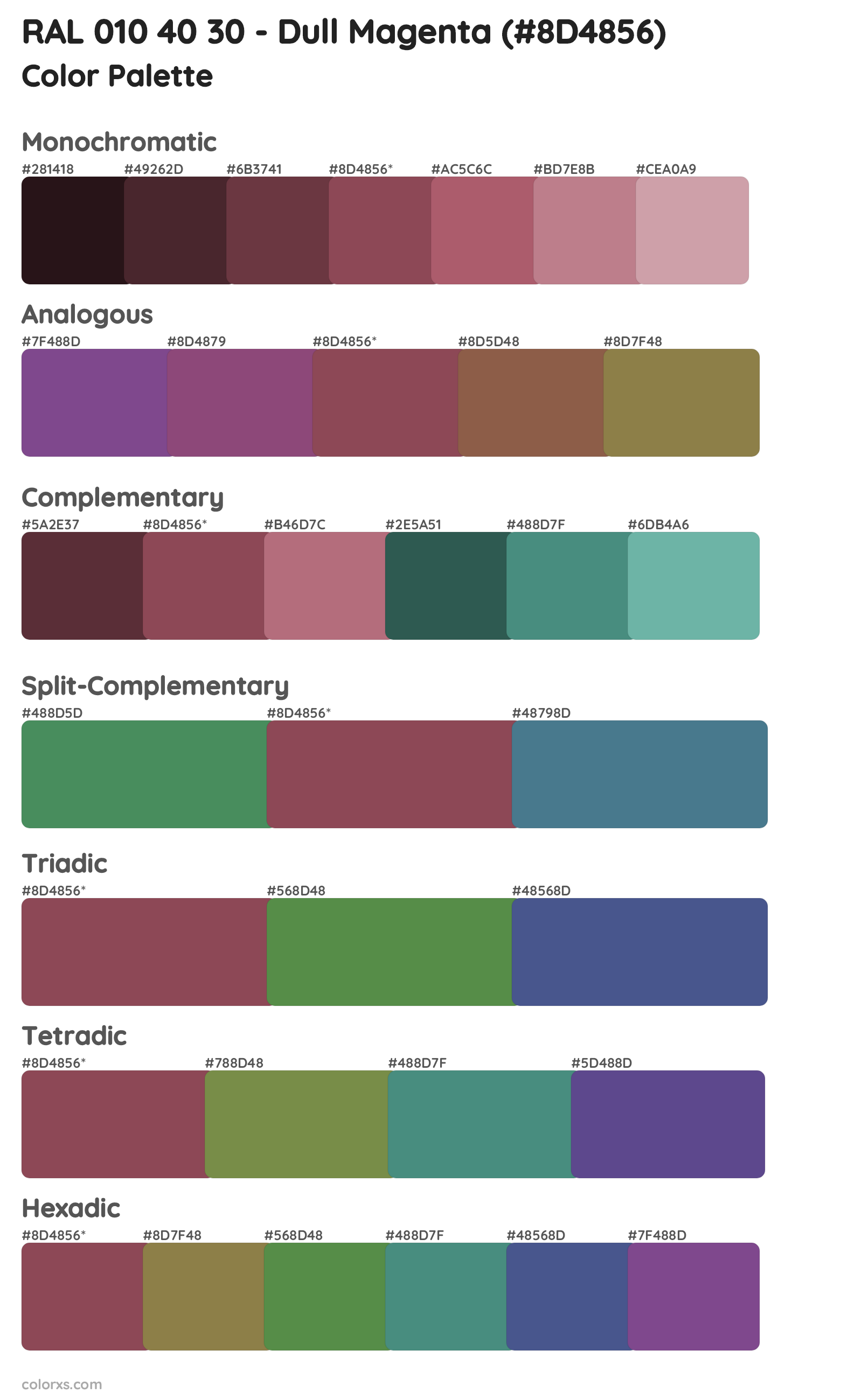 RAL 010 40 30 - Dull Magenta Color Scheme Palettes