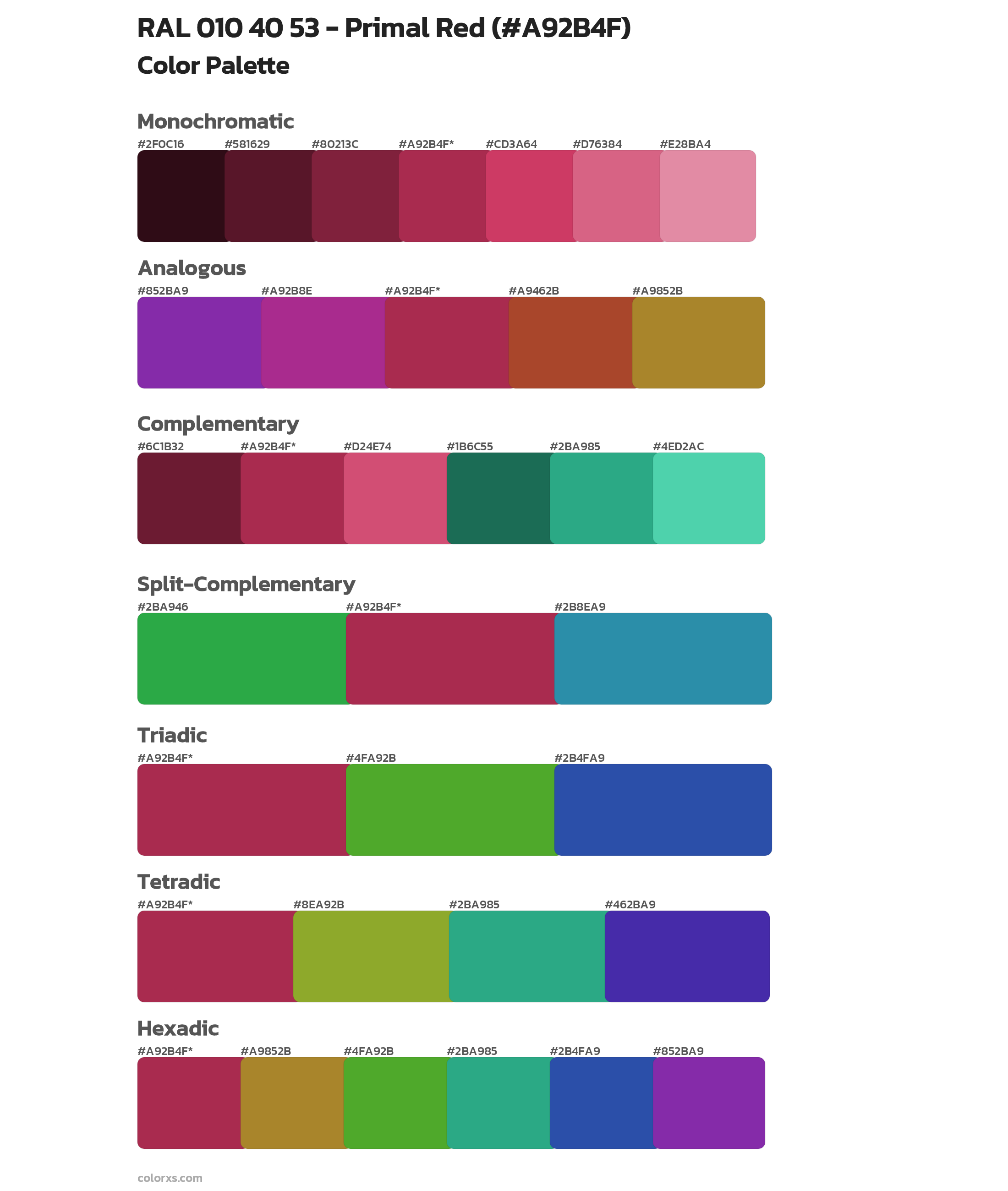 RAL 010 40 53 - Primal Red Color Scheme Palettes