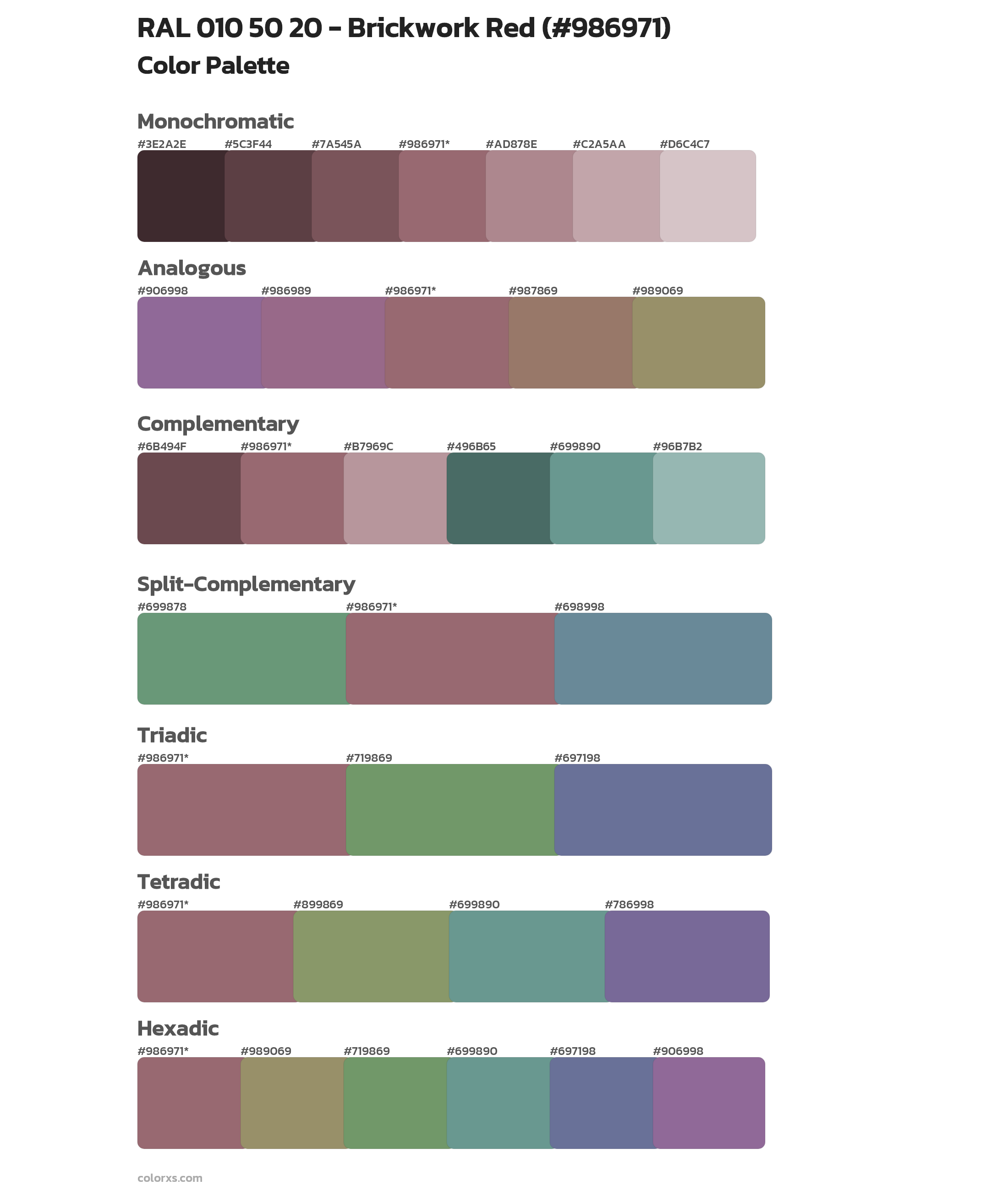 RAL 010 50 20 - Brickwork Red Color Scheme Palettes