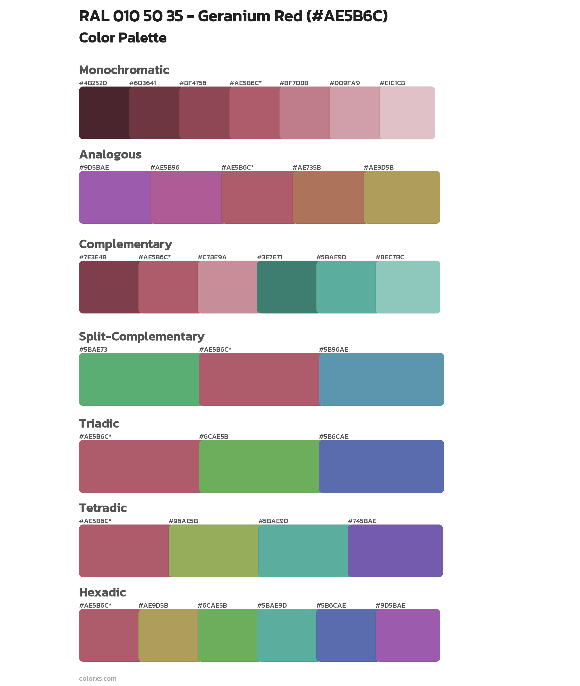 RAL 010 50 35 - Geranium Red Color Scheme Palettes