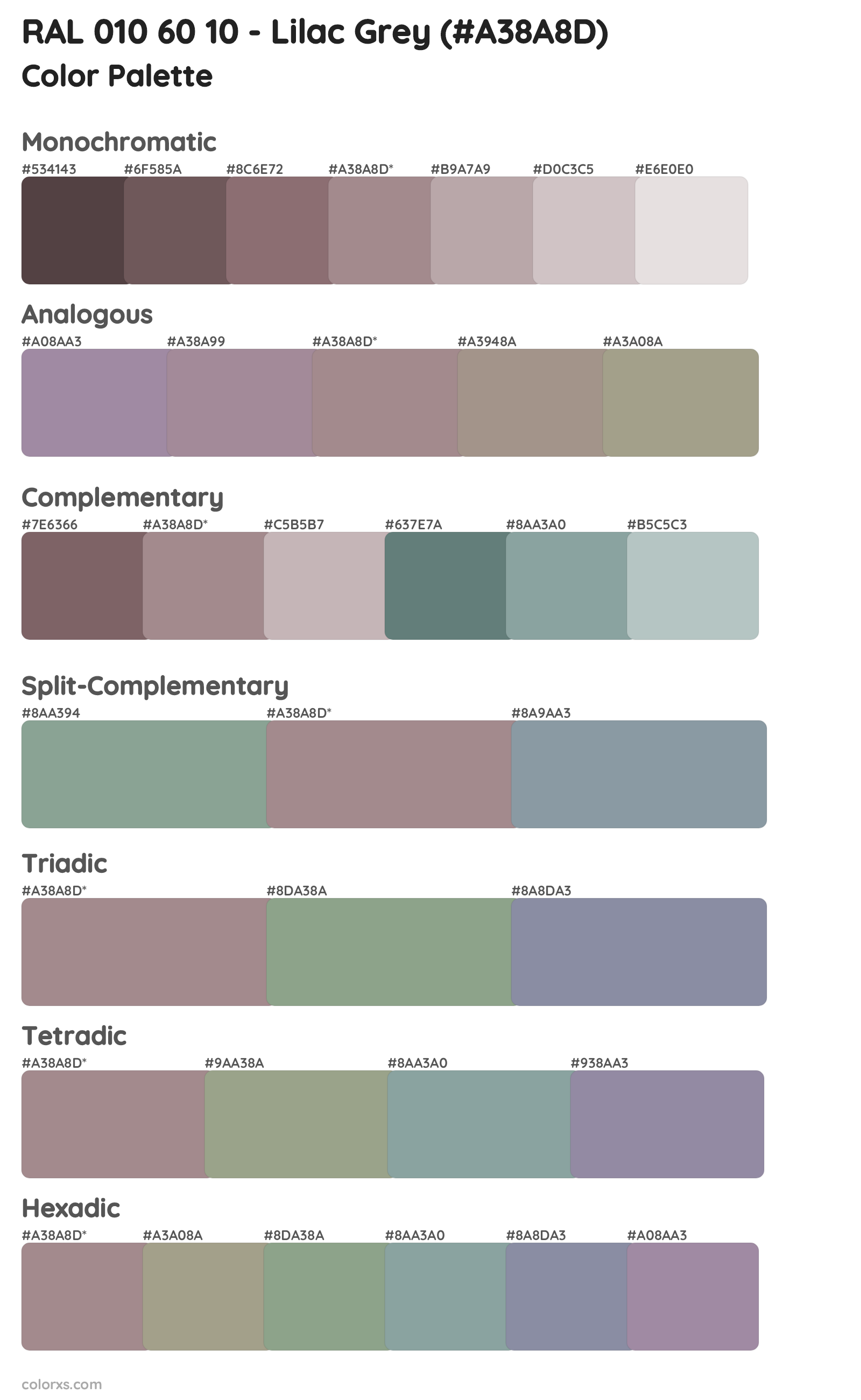 RAL 010 60 10 - Lilac Grey Color Scheme Palettes