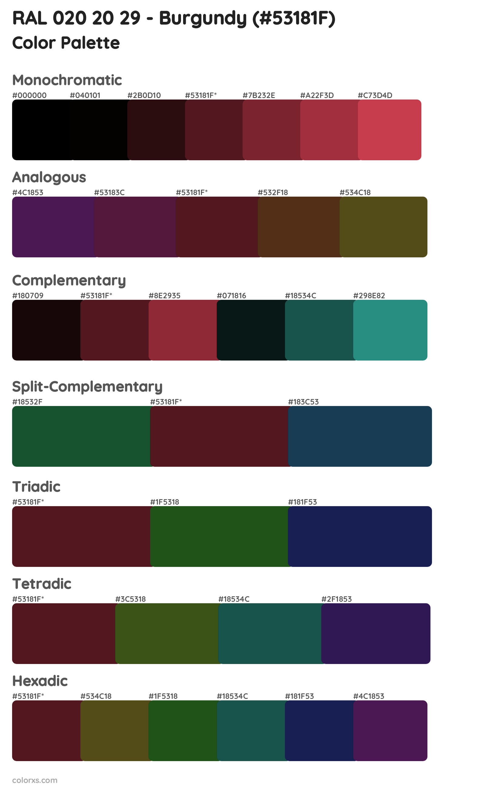 RAL 020 20 29 - Burgundy Color Scheme Palettes