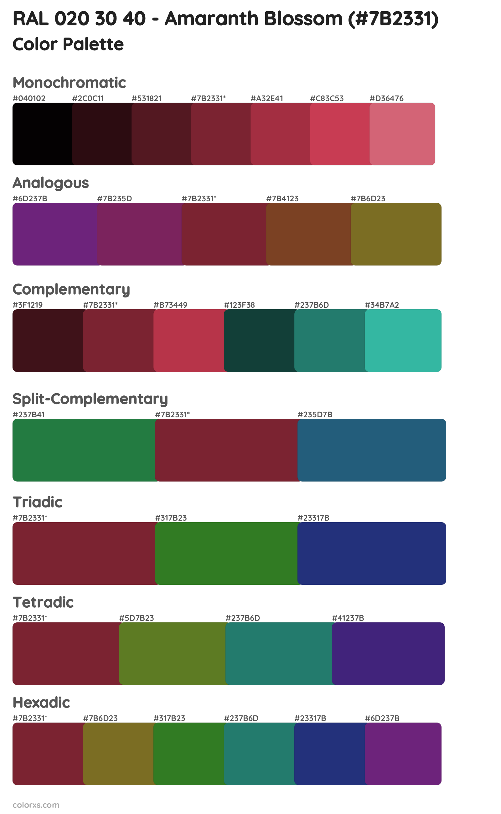 RAL 020 30 40 - Amaranth Blossom Color Scheme Palettes