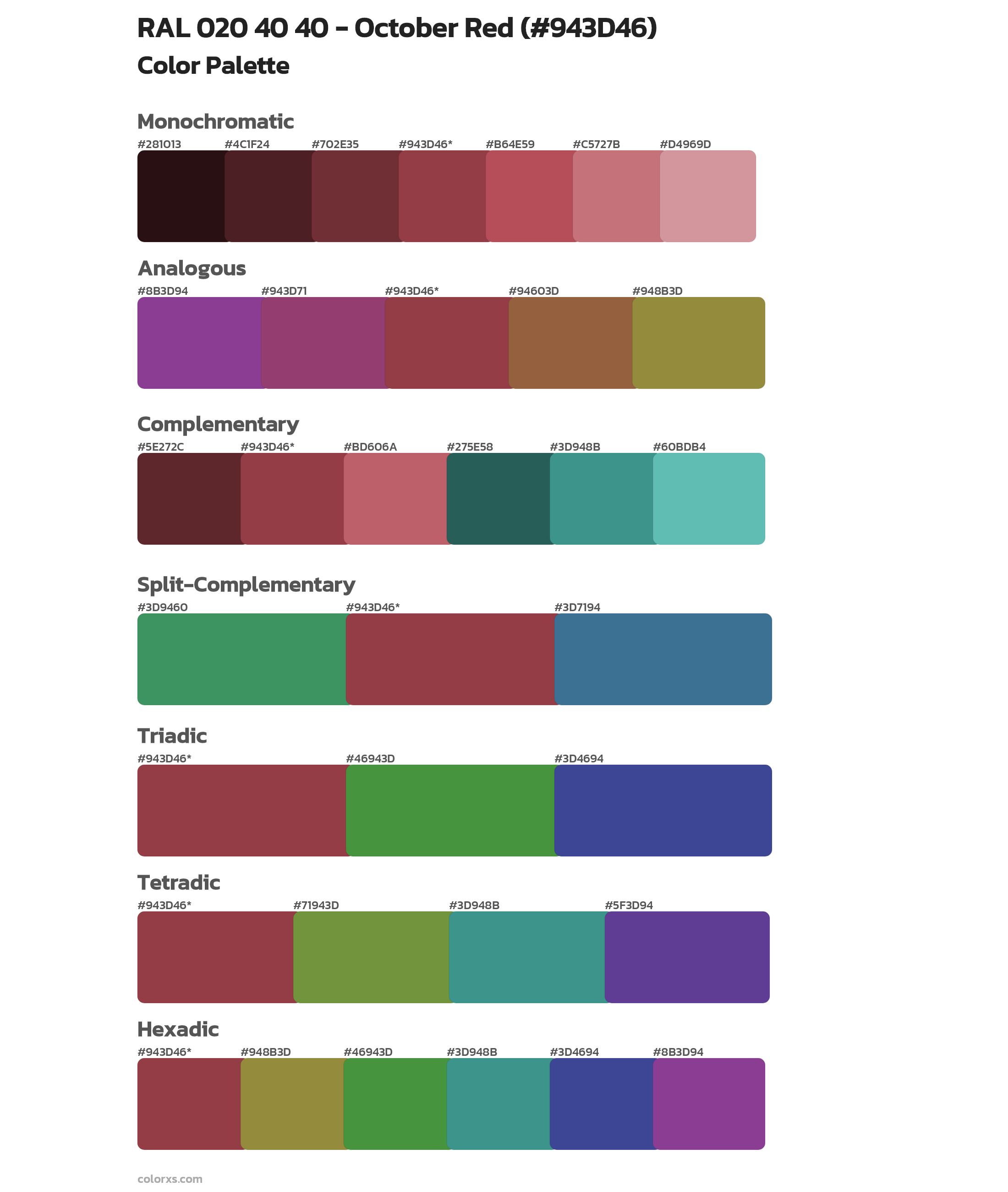 RAL 020 40 40 - October Red Color Scheme Palettes