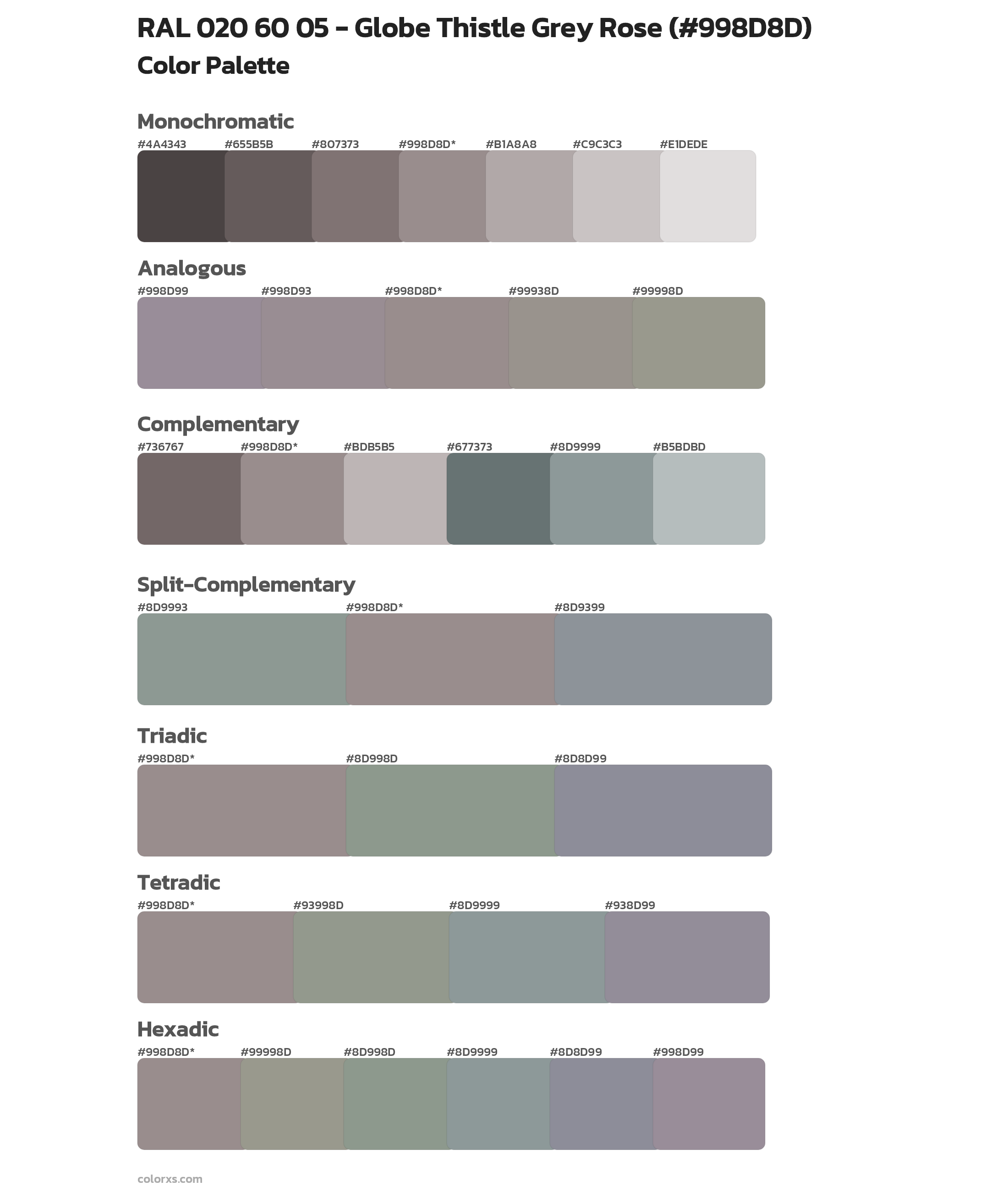 RAL 020 60 05 - Globe Thistle Grey Rose Color Scheme Palettes