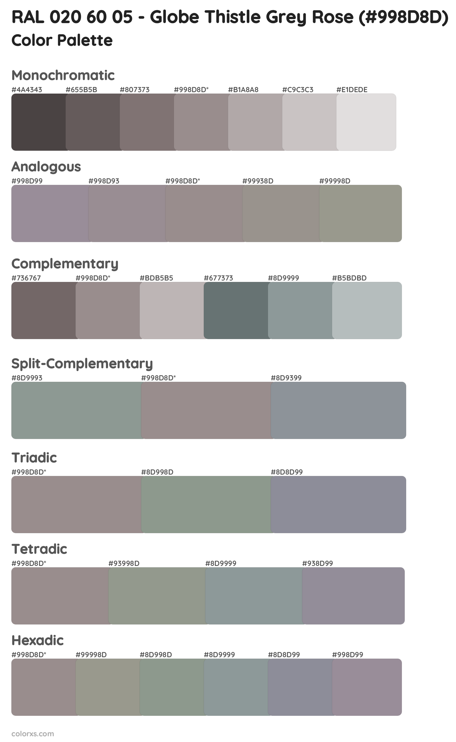 RAL 020 60 05 - Globe Thistle Grey Rose Color Scheme Palettes