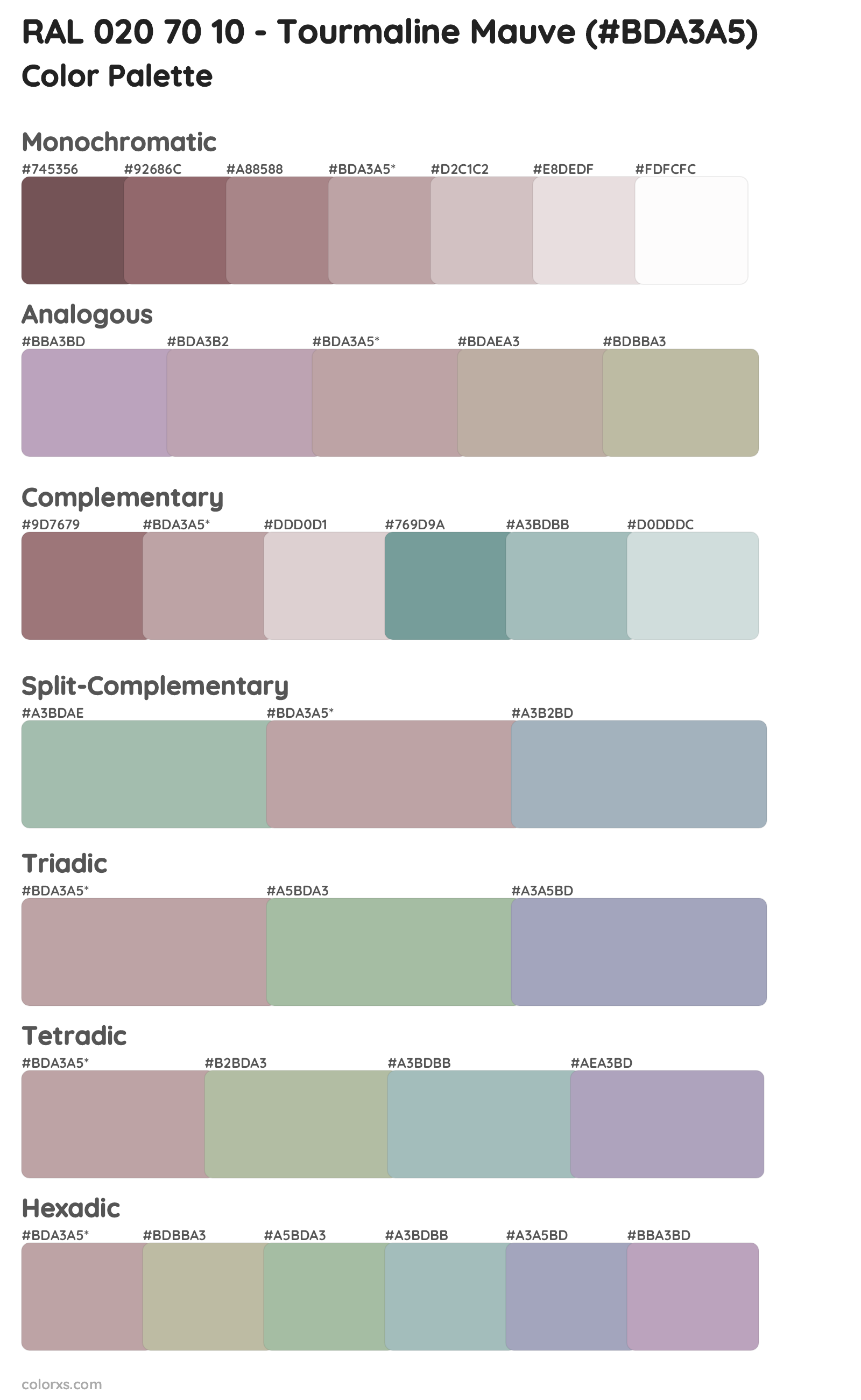 RAL 020 70 10 - Tourmaline Mauve Color Scheme Palettes
