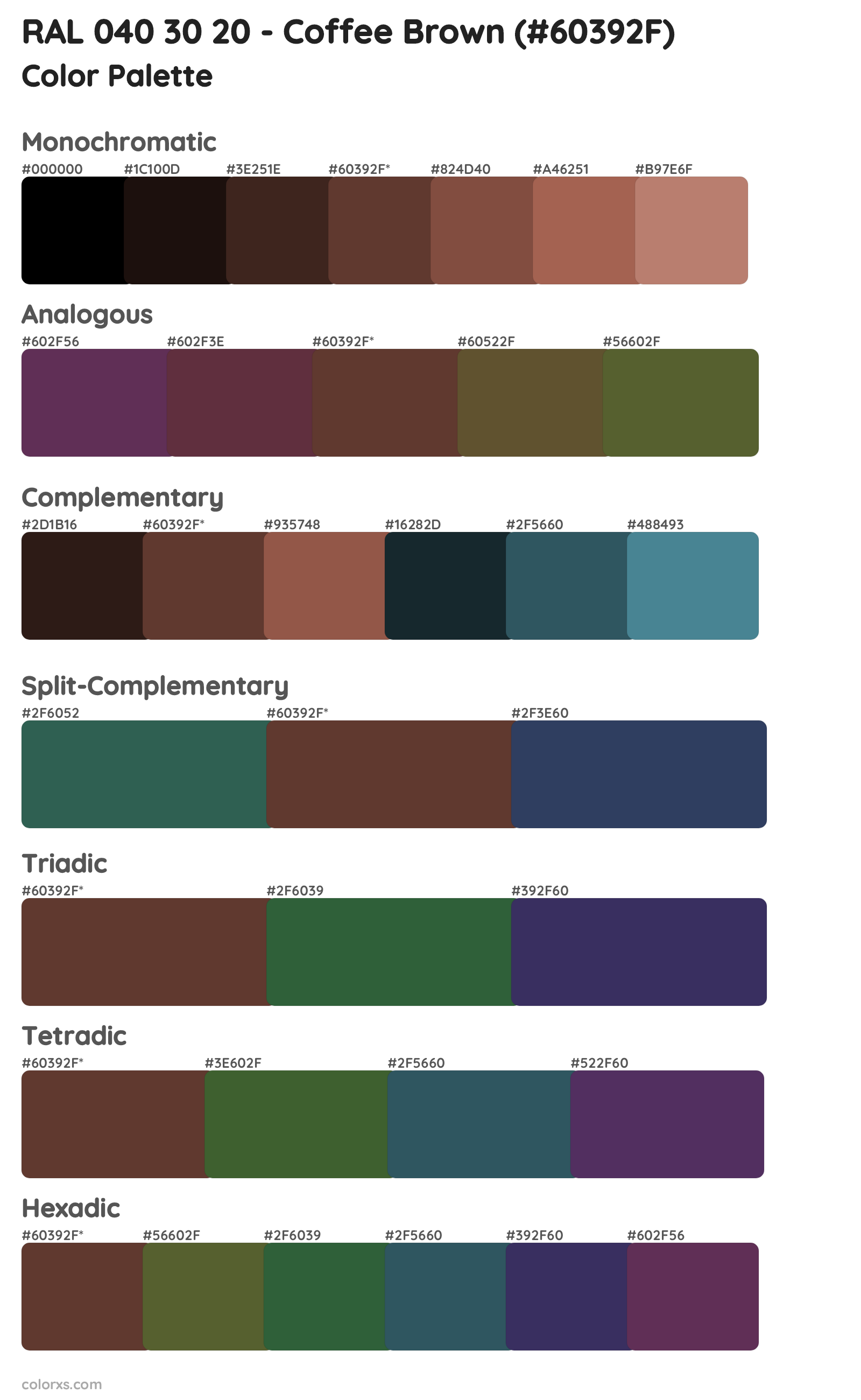 RAL 040 30 20 - Coffee Brown Color Scheme Palettes