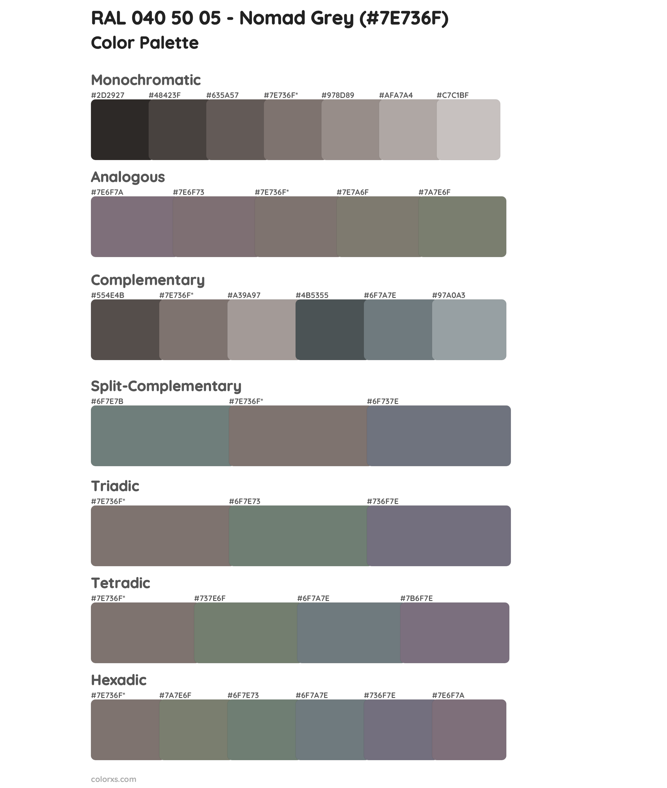 RAL 040 50 05 - Nomad Grey Color Scheme Palettes