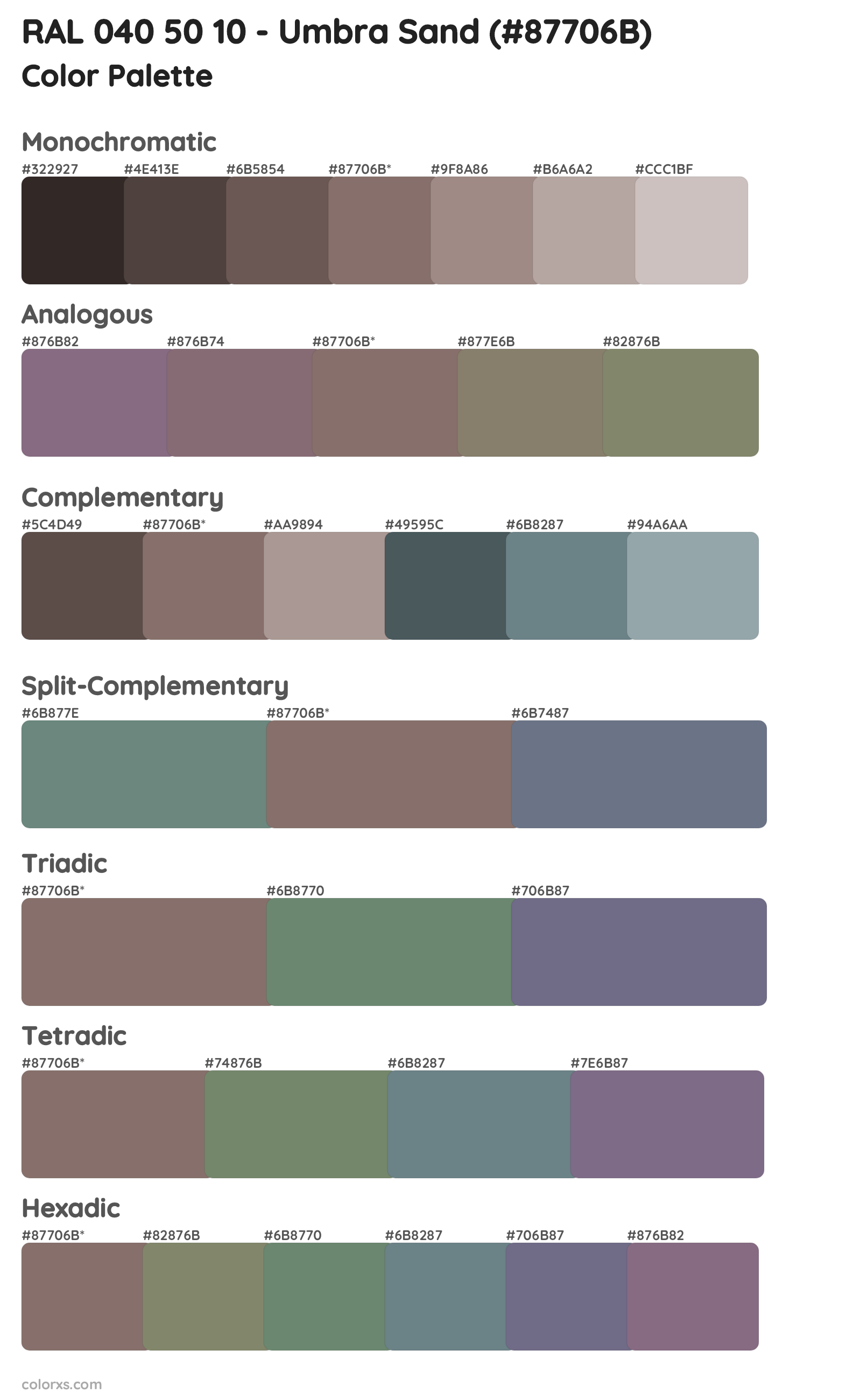 RAL 040 50 10 - Umbra Sand Color Scheme Palettes