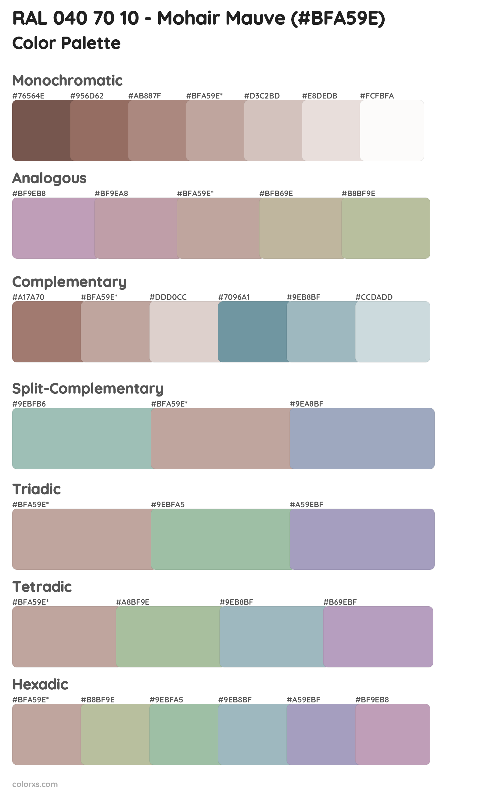 RAL 040 70 10 - Mohair Mauve Color Scheme Palettes