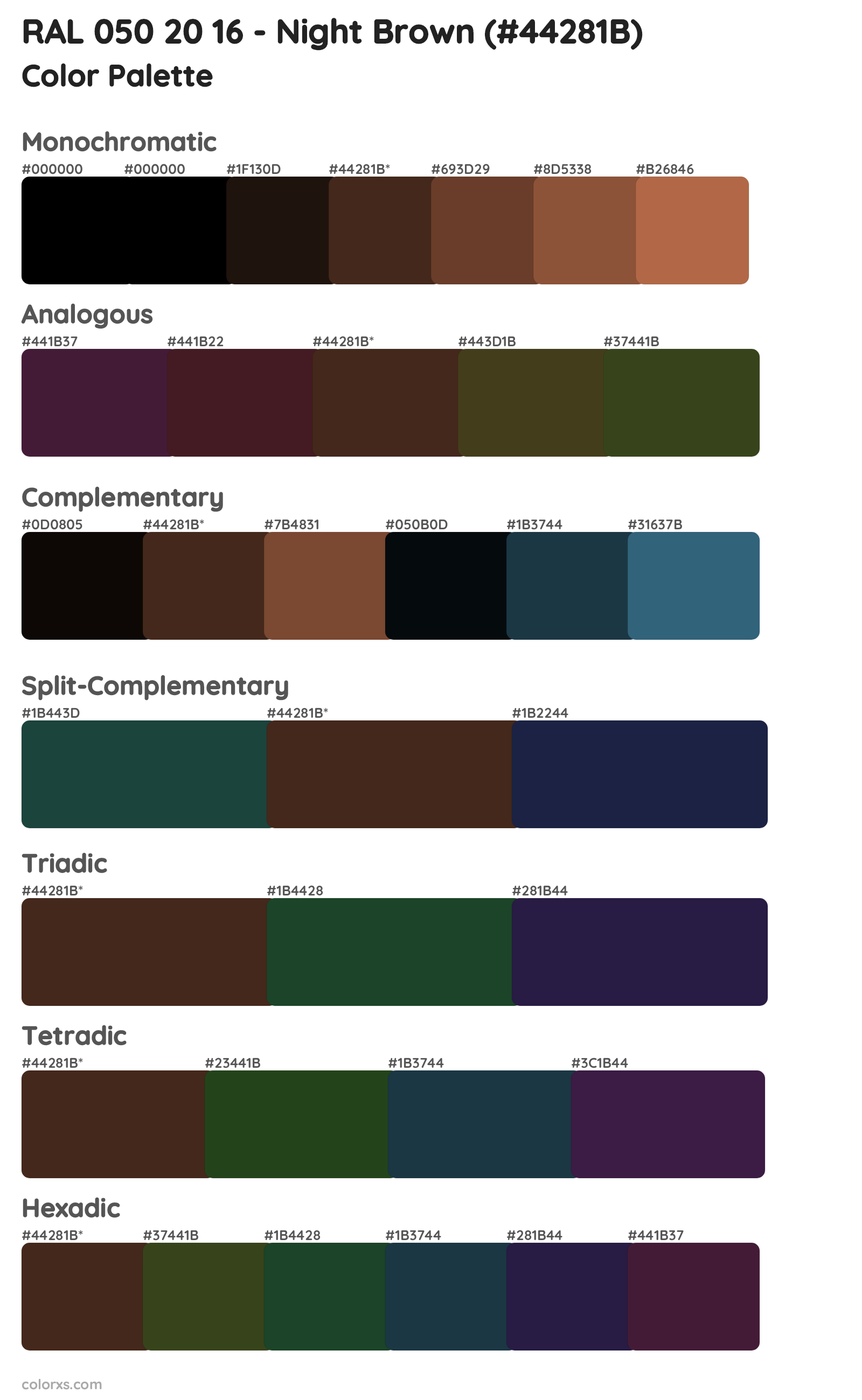 RAL 050 20 16 - Night Brown Color Scheme Palettes