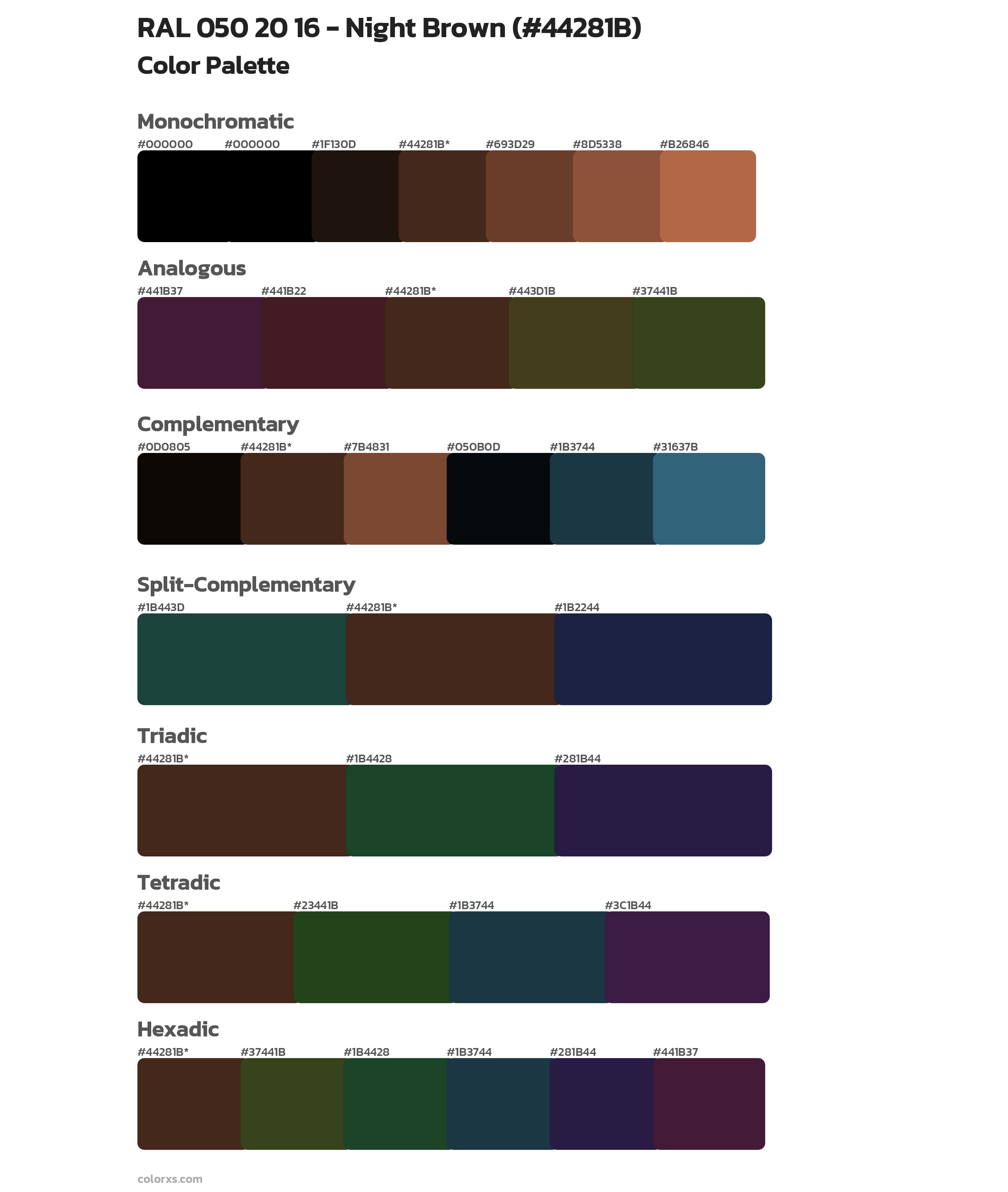 RAL 050 20 16 - Night Brown Color Scheme Palettes