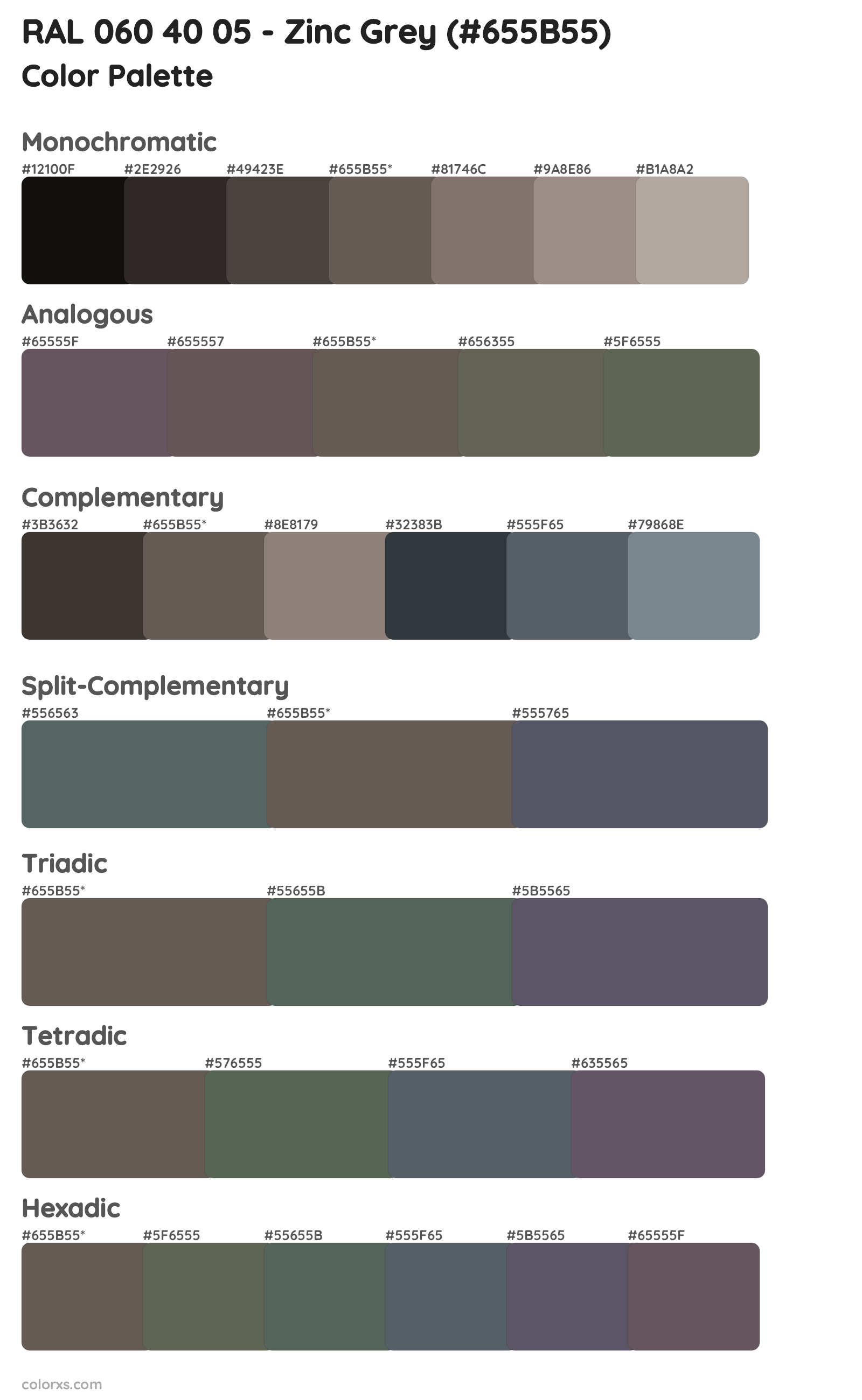 RAL 060 40 05 - Zinc Grey Color Scheme Palettes