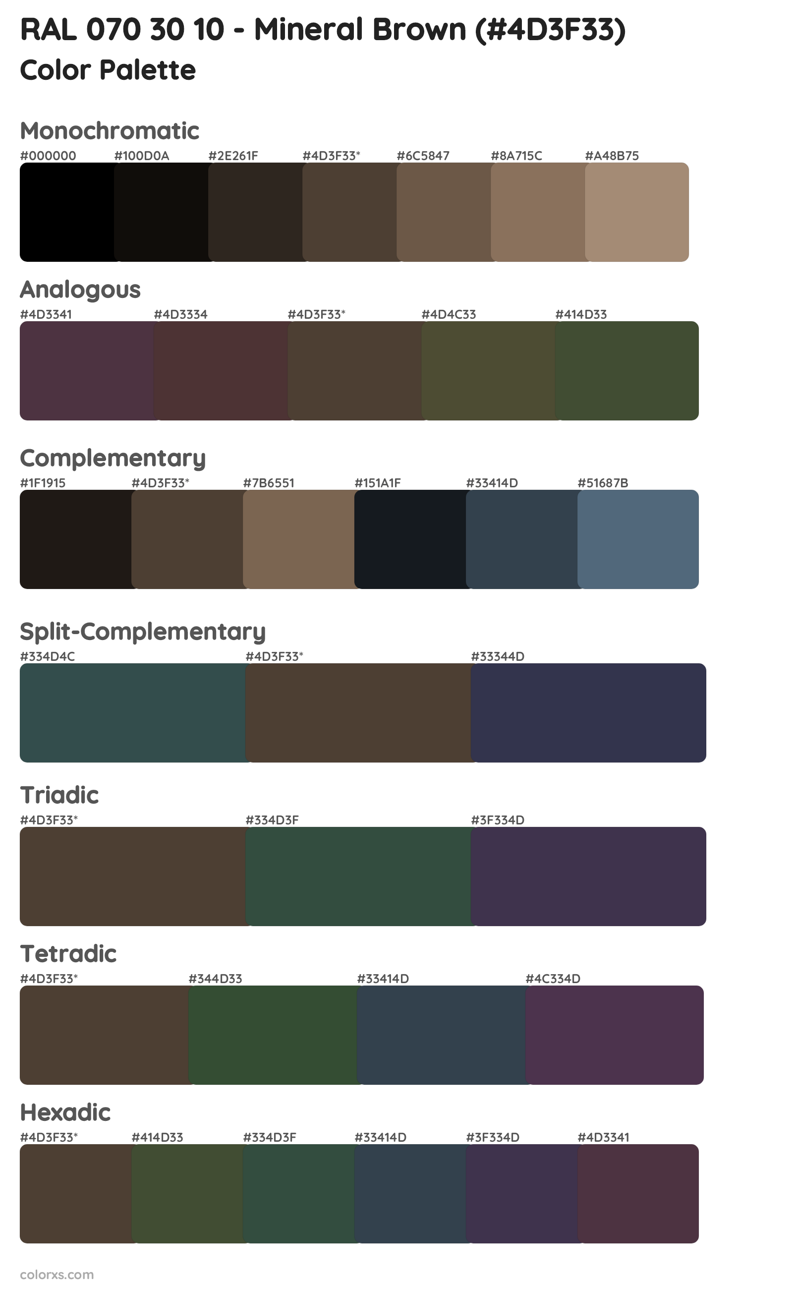 RAL 070 30 10 - Mineral Brown Color Scheme Palettes