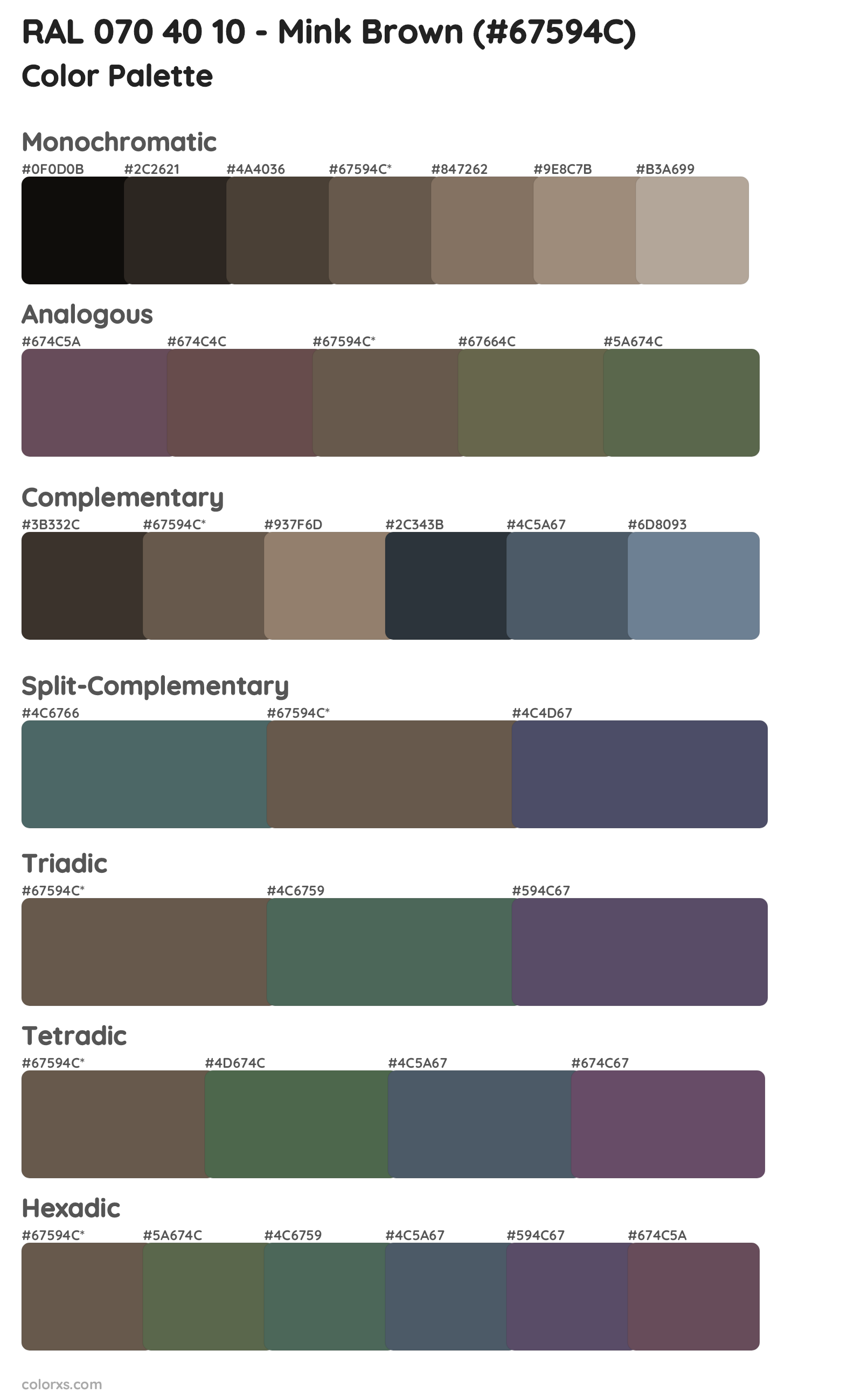 RAL 070 40 10 - Mink Brown Color Scheme Palettes