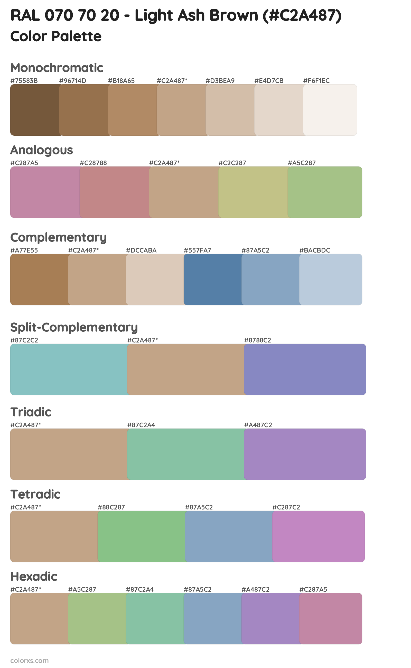 RAL 070 70 20 - Light Ash Brown Color Scheme Palettes