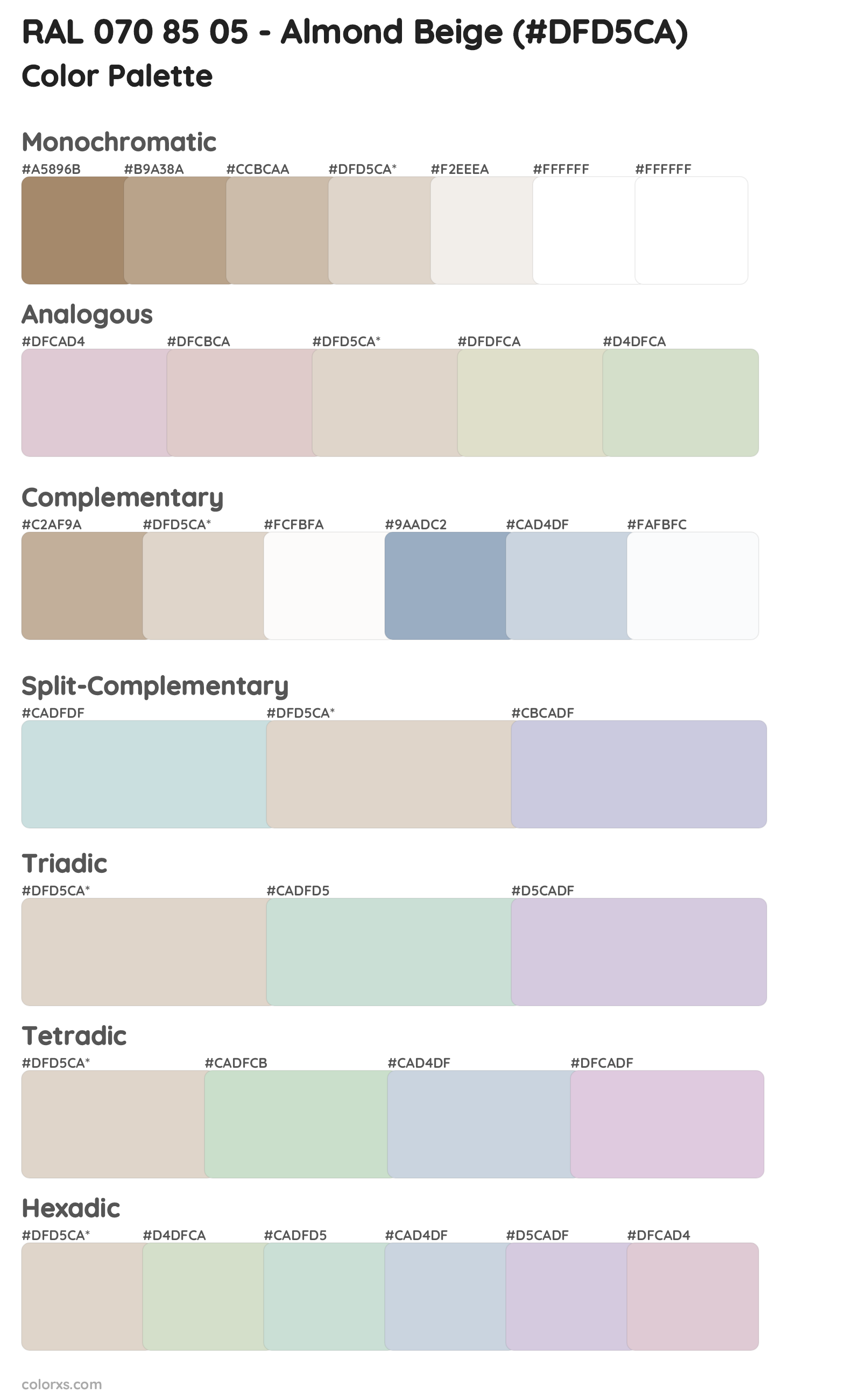 RAL 070 85 05 - Almond Beige Color Scheme Palettes