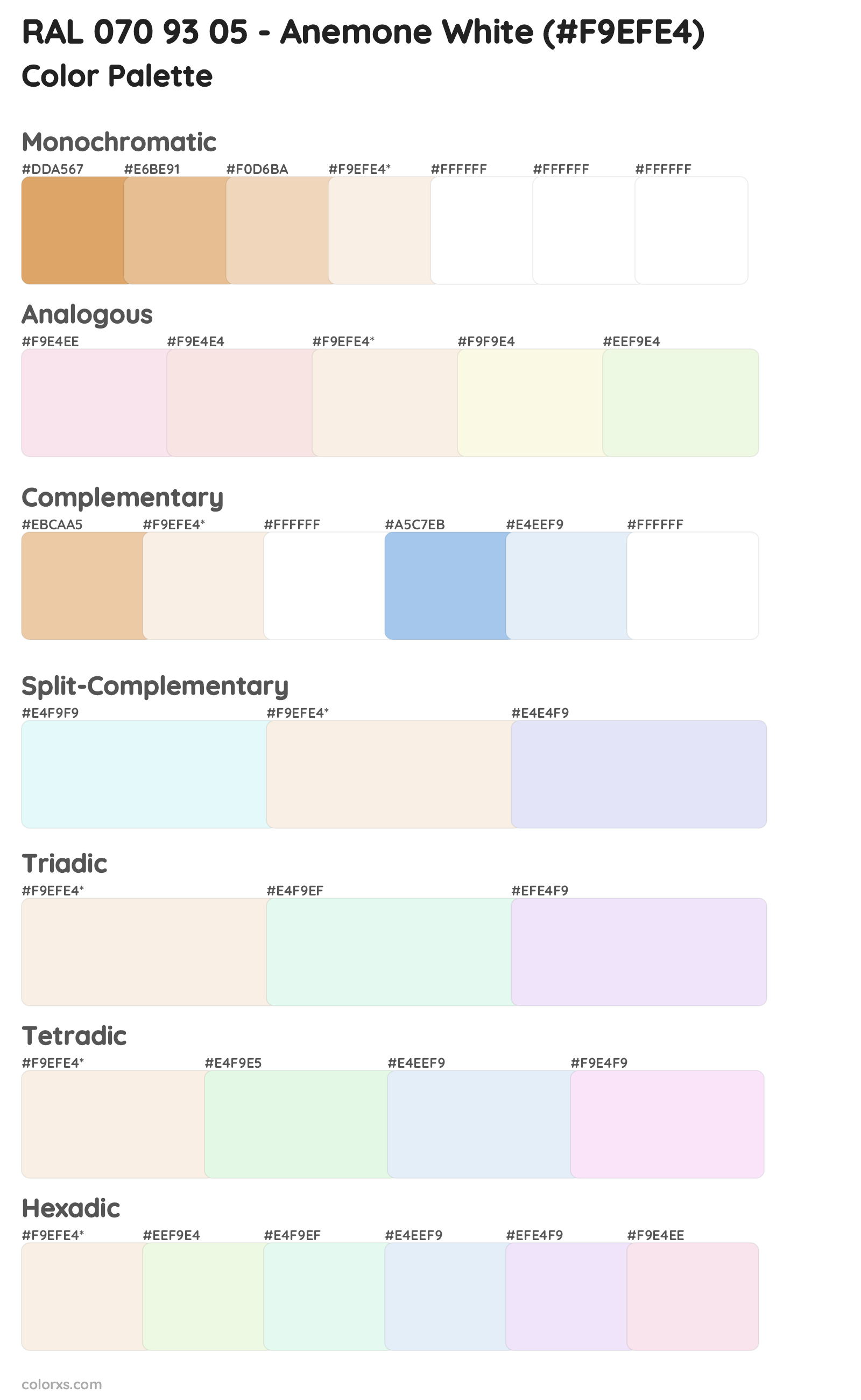 RAL 070 93 05 - Anemone White Color Scheme Palettes