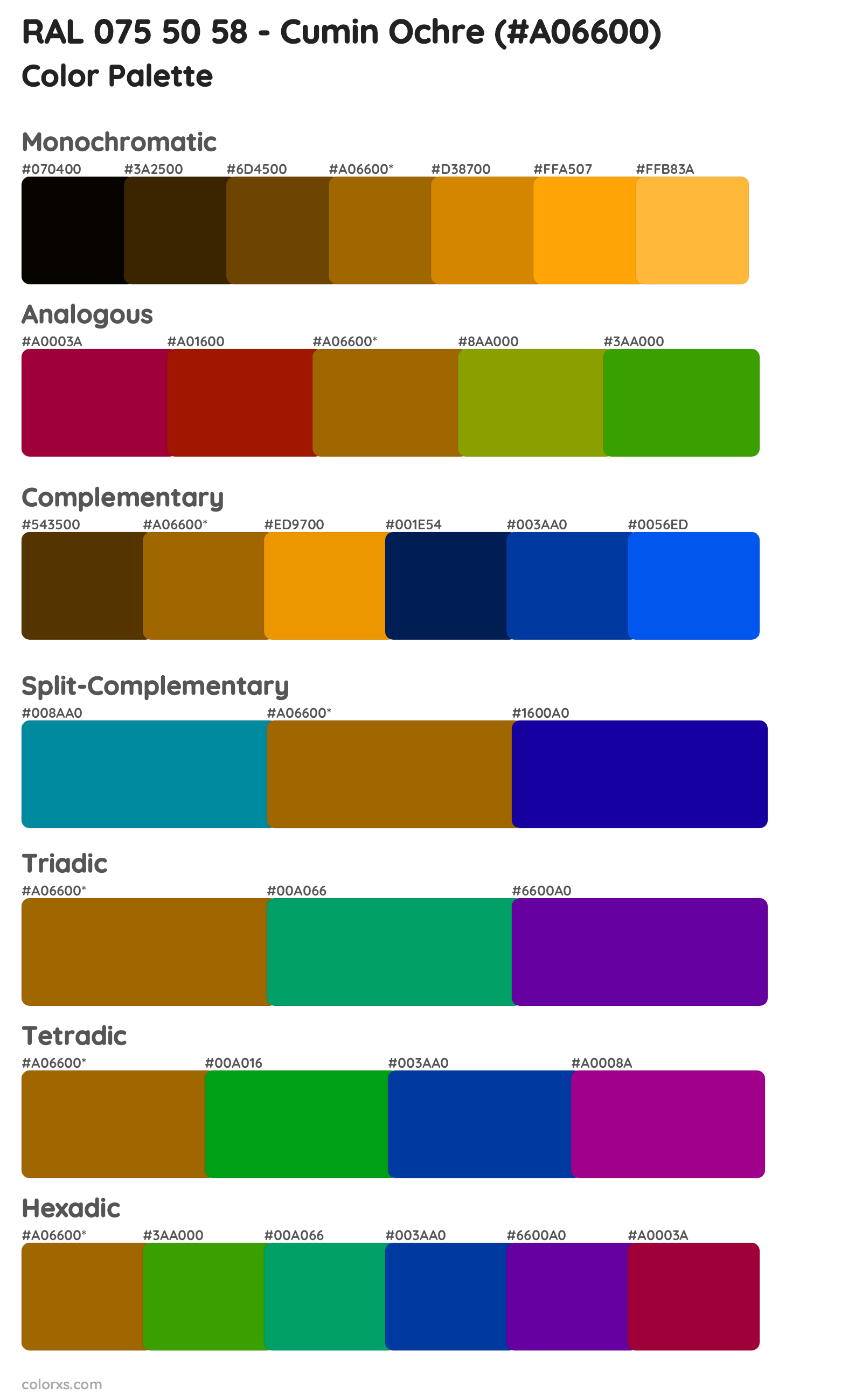 RAL 075 50 58 - Cumin Ochre Color Scheme Palettes