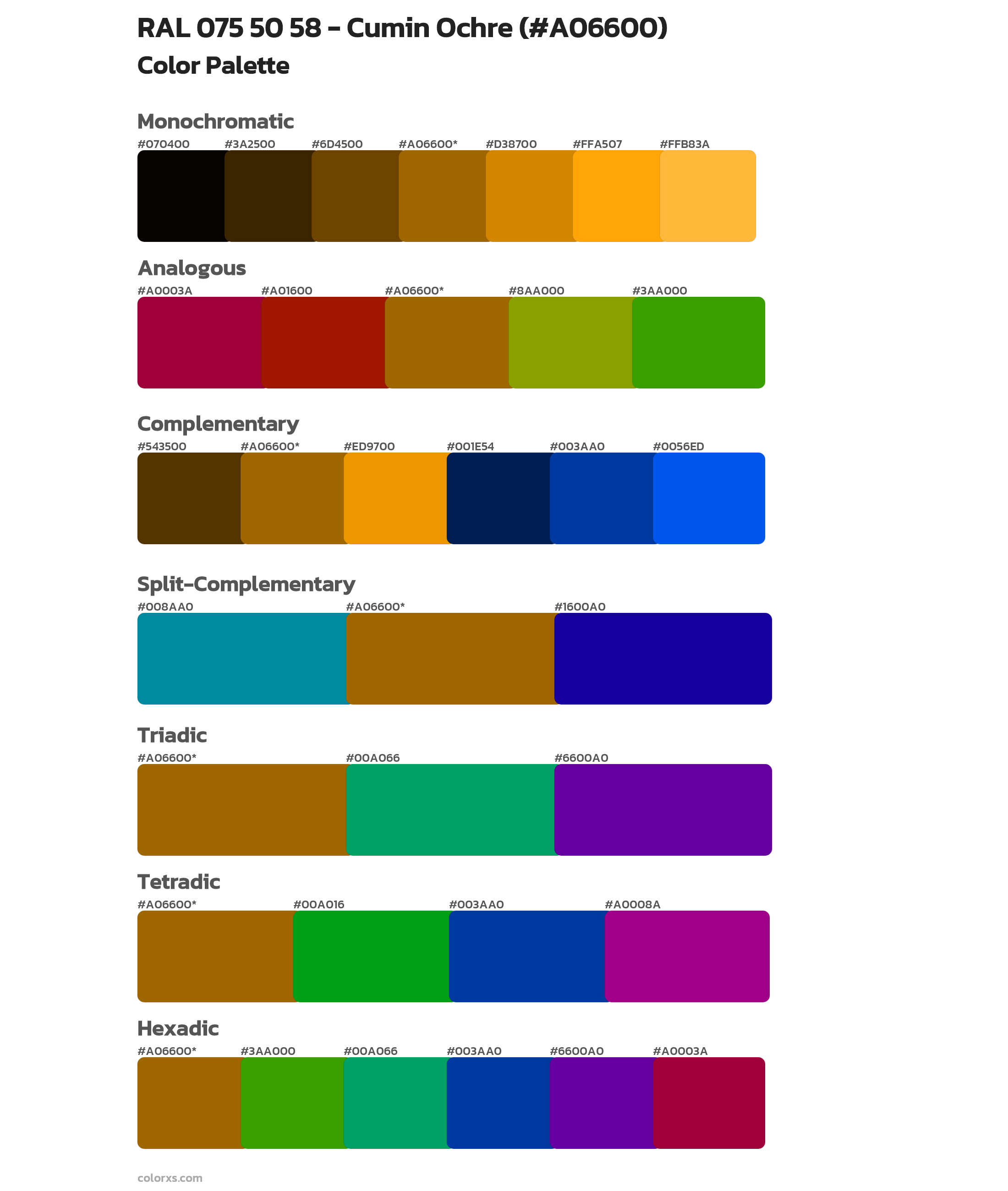 RAL 075 50 58 - Cumin Ochre Color Scheme Palettes