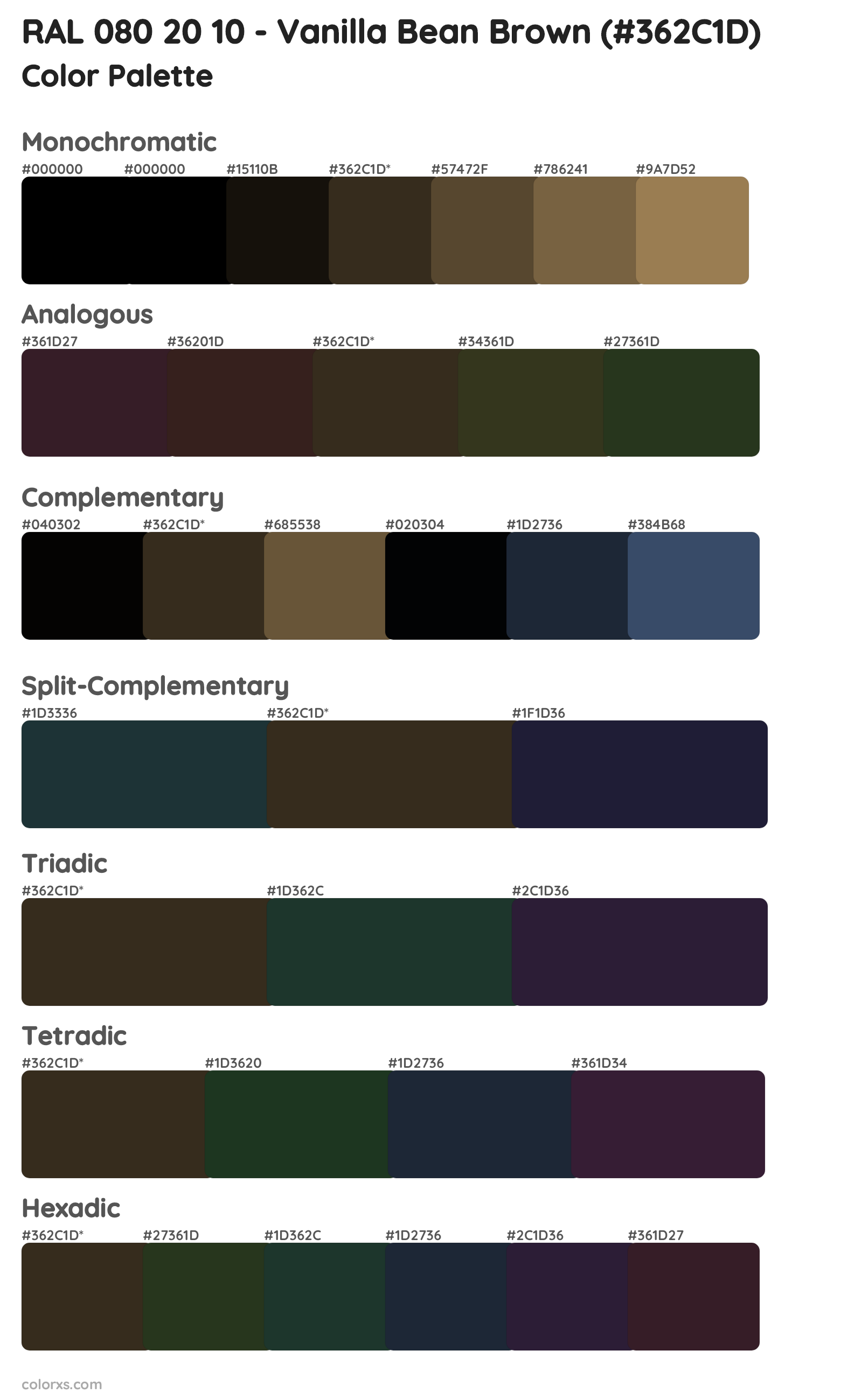 RAL 080 20 10 - Vanilla Bean Brown Color Scheme Palettes