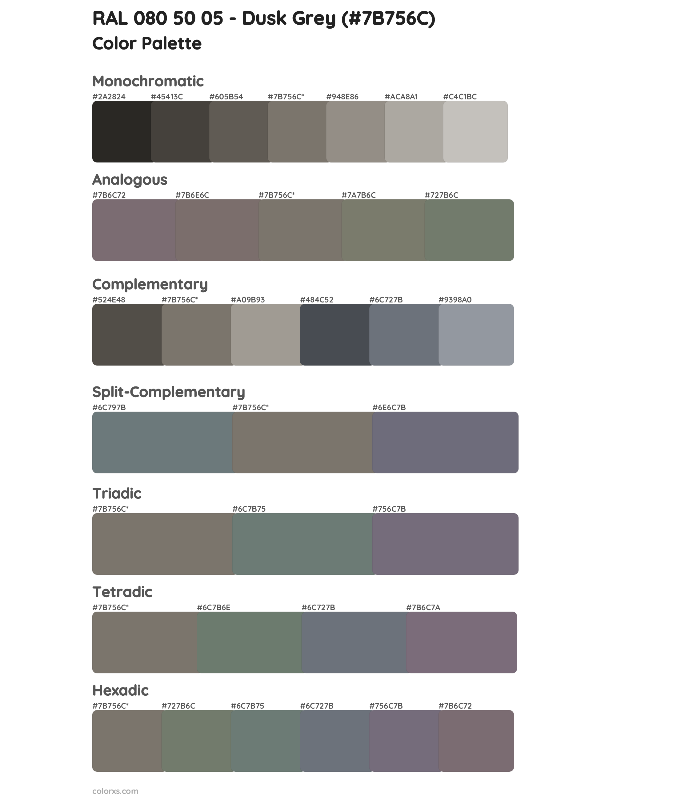 RAL 080 50 05 - Dusk Grey Color Scheme Palettes