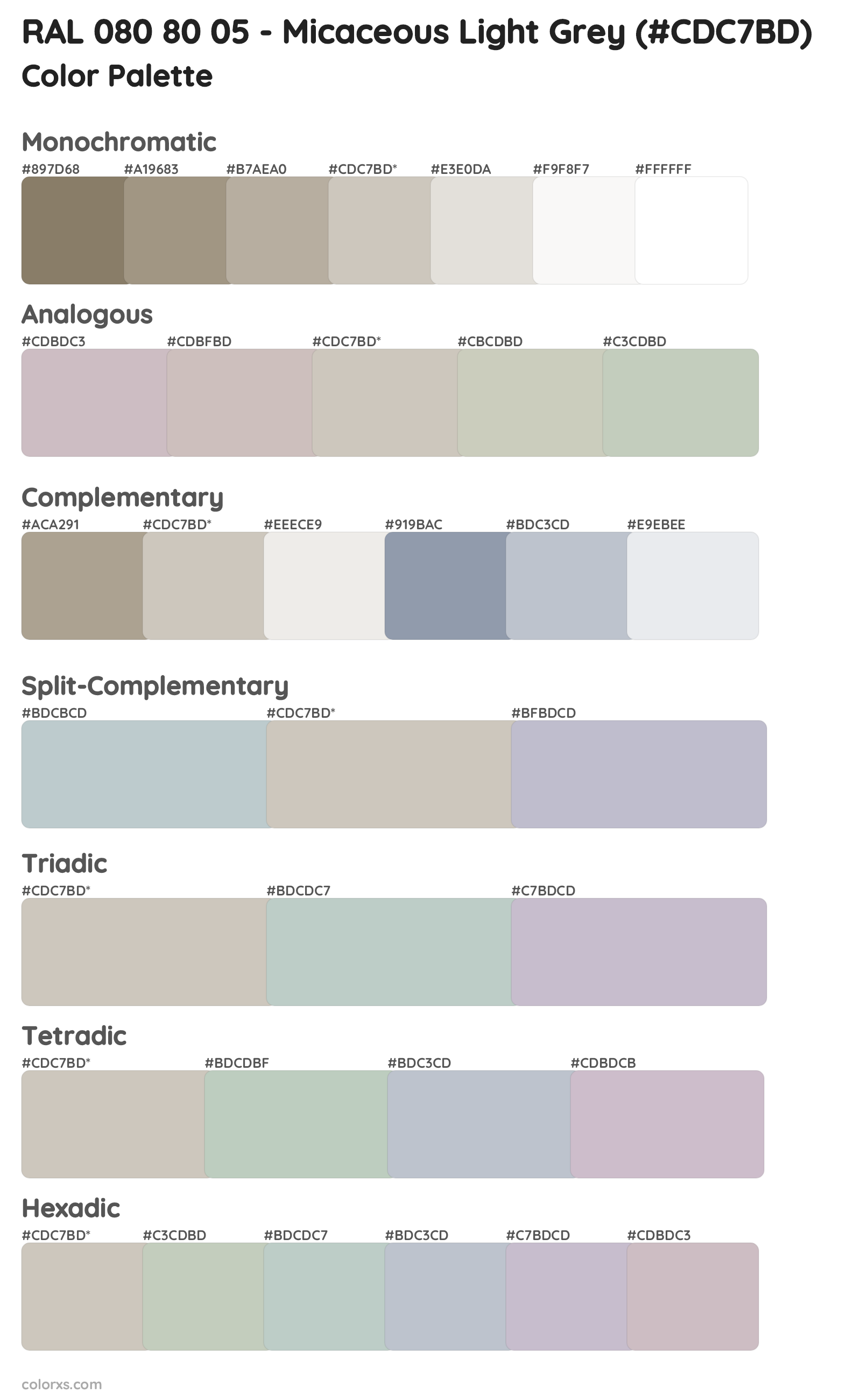 RAL 080 80 05 - Micaceous Light Grey Color Scheme Palettes