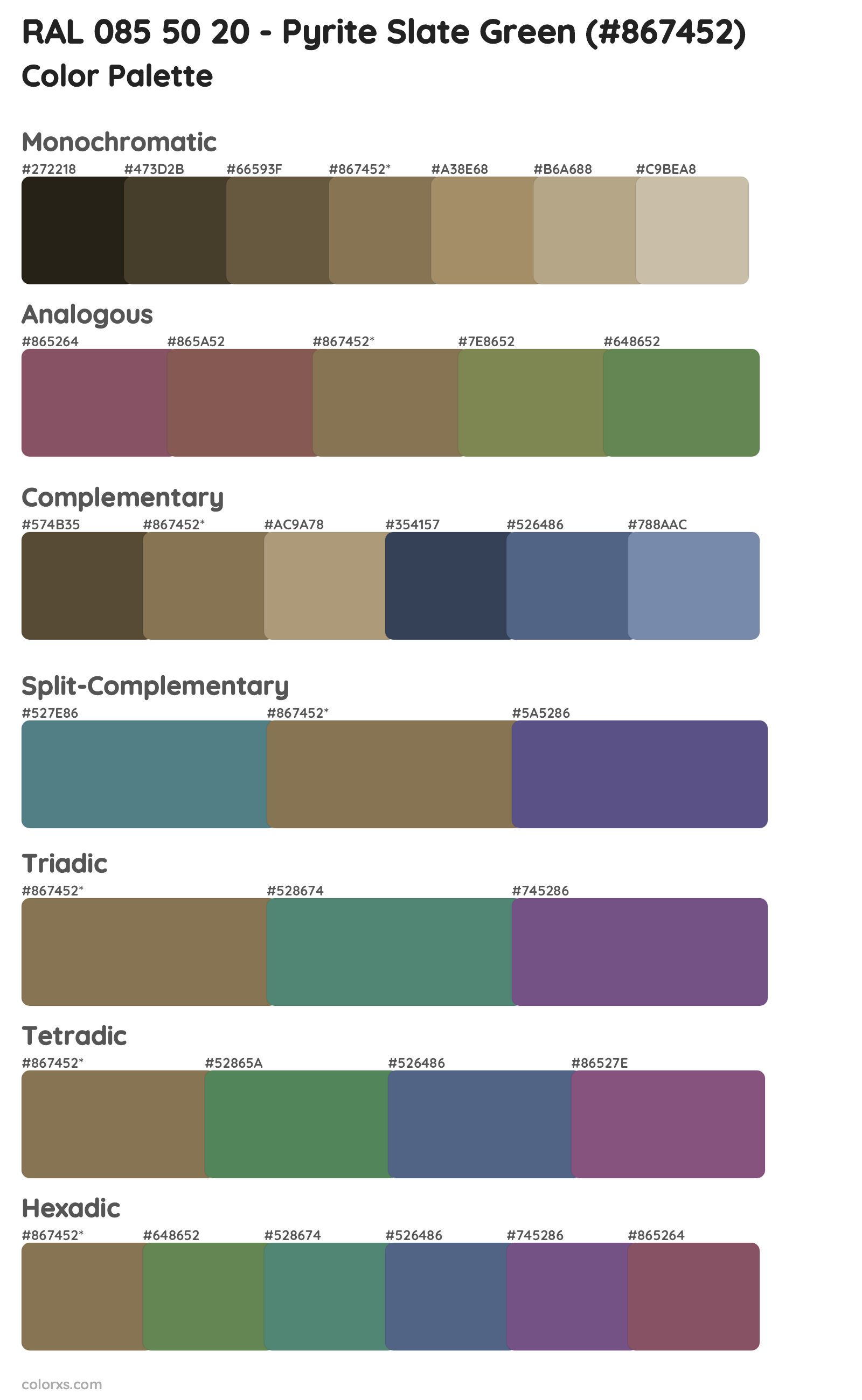 RAL 085 50 20 - Pyrite Slate Green Color Scheme Palettes