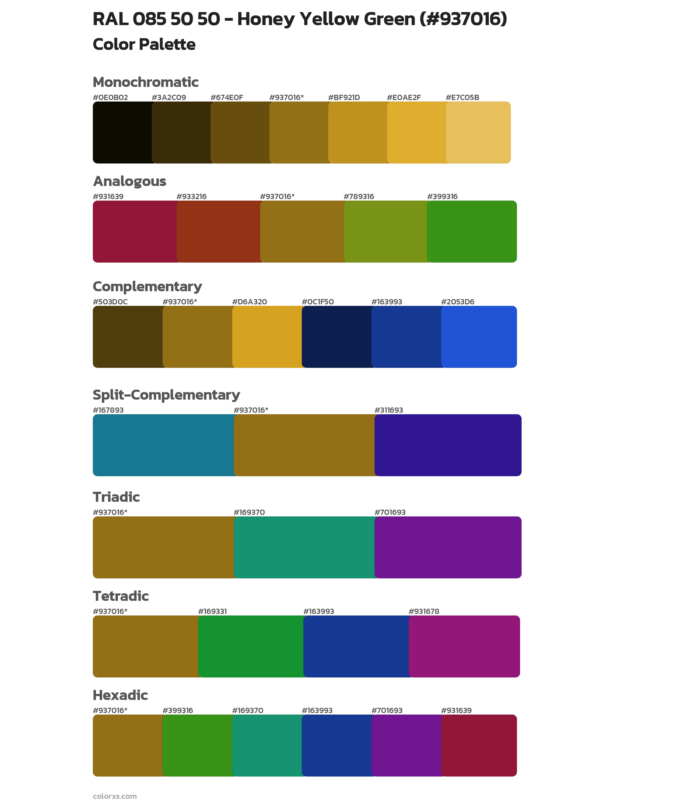 RAL 085 50 50 - Honey Yellow Green Color Scheme Palettes
