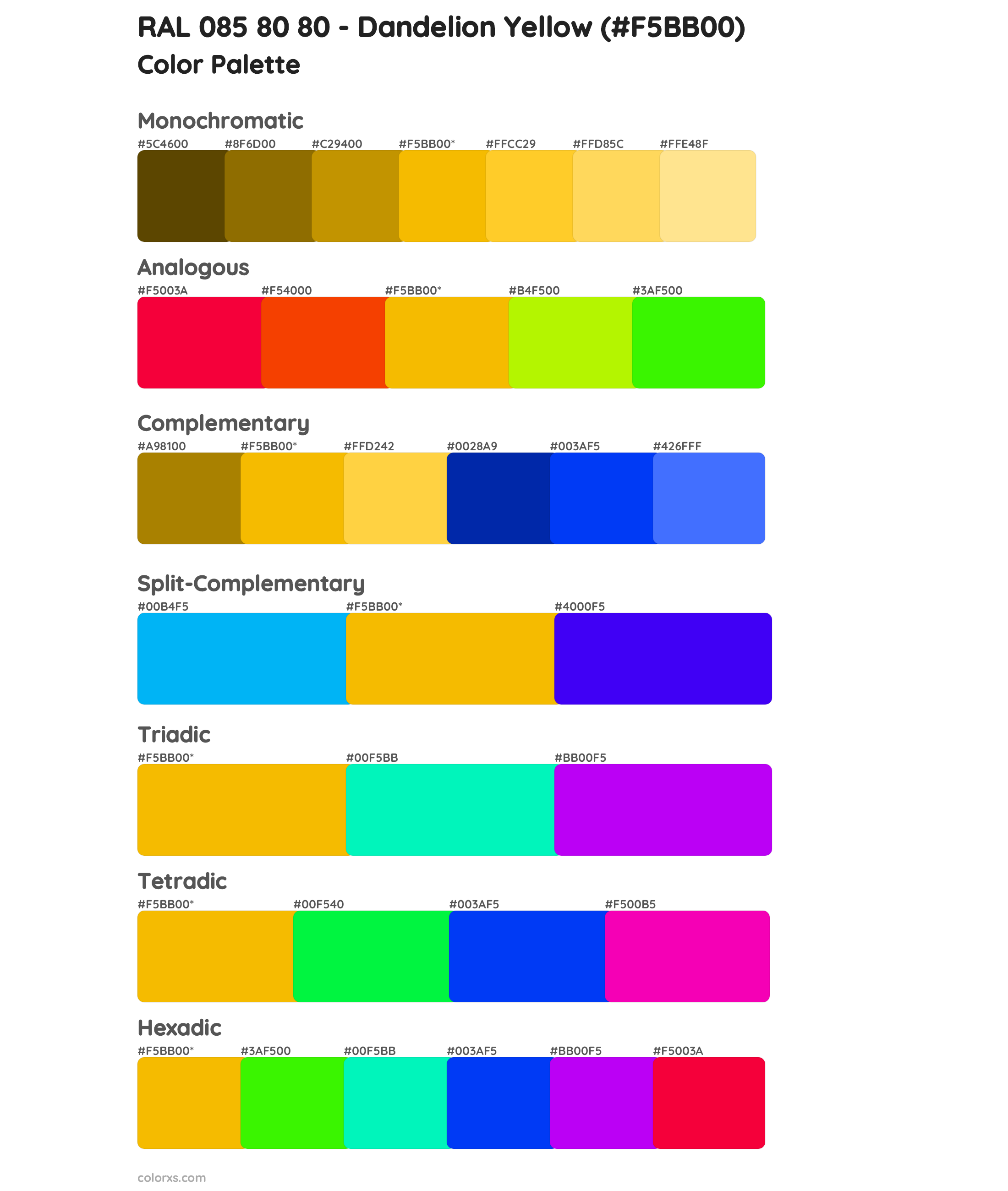RAL 085 80 80 - Dandelion Yellow Color Scheme Palettes