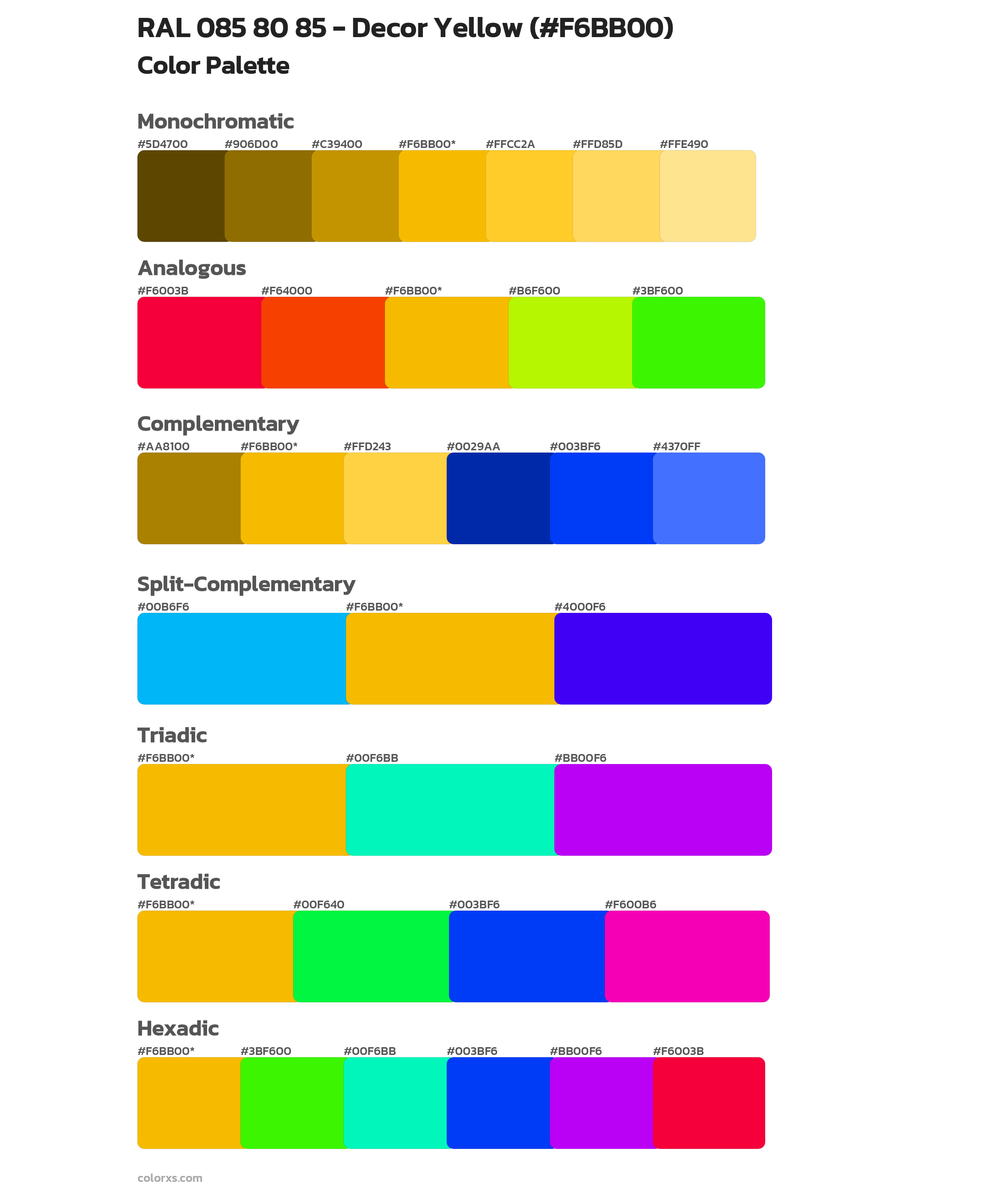RAL 085 80 85 - Decor Yellow Color Scheme Palettes