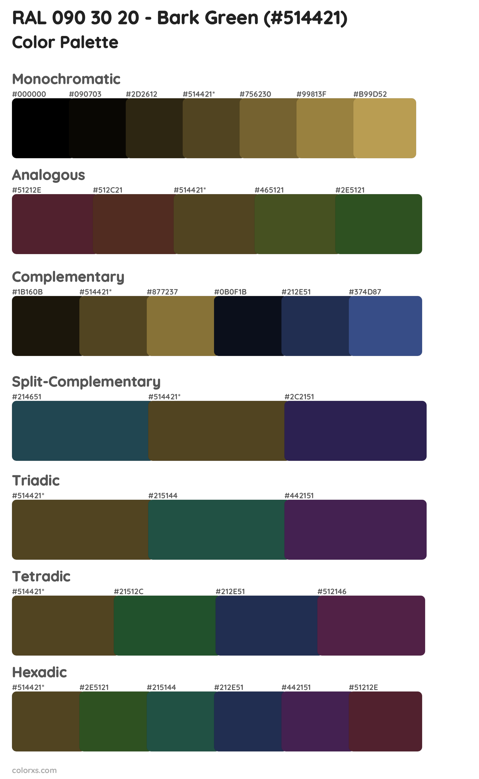 RAL 090 30 20 - Bark Green Color Scheme Palettes