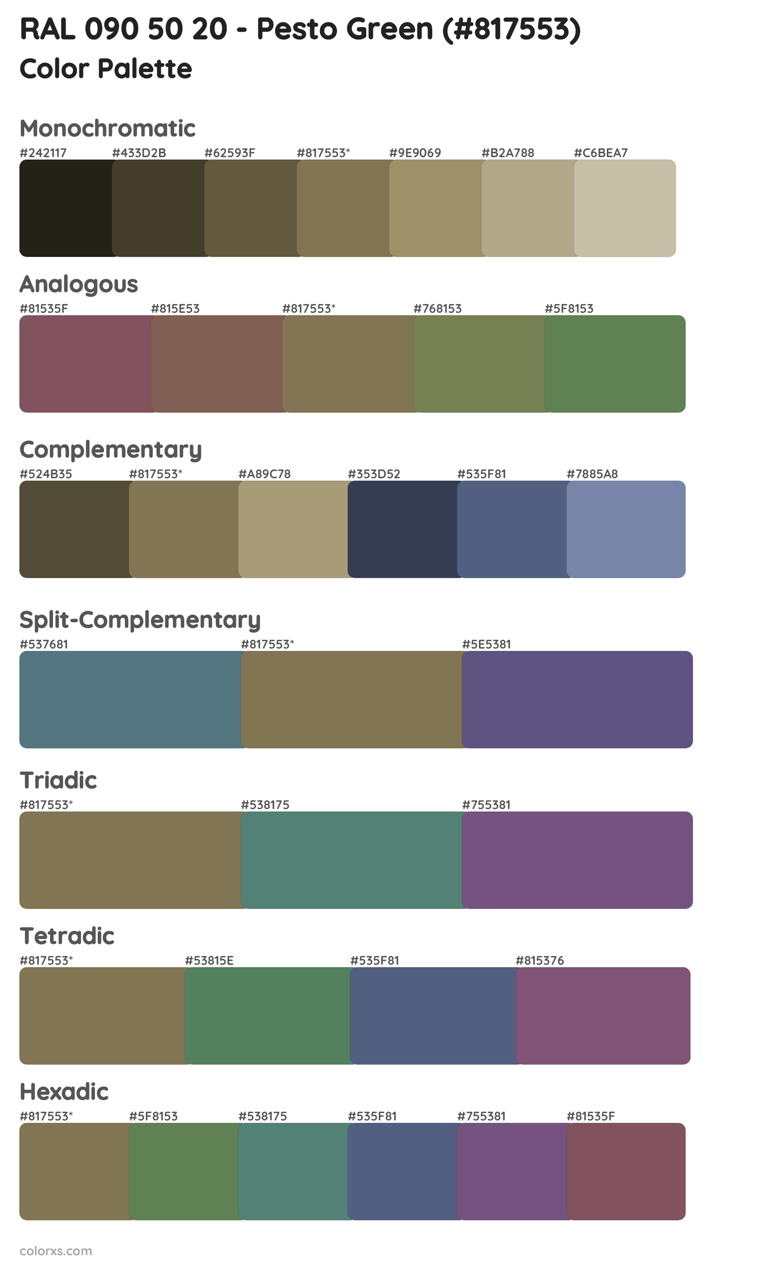 RAL 090 50 20 - Pesto Green Color Scheme Palettes
