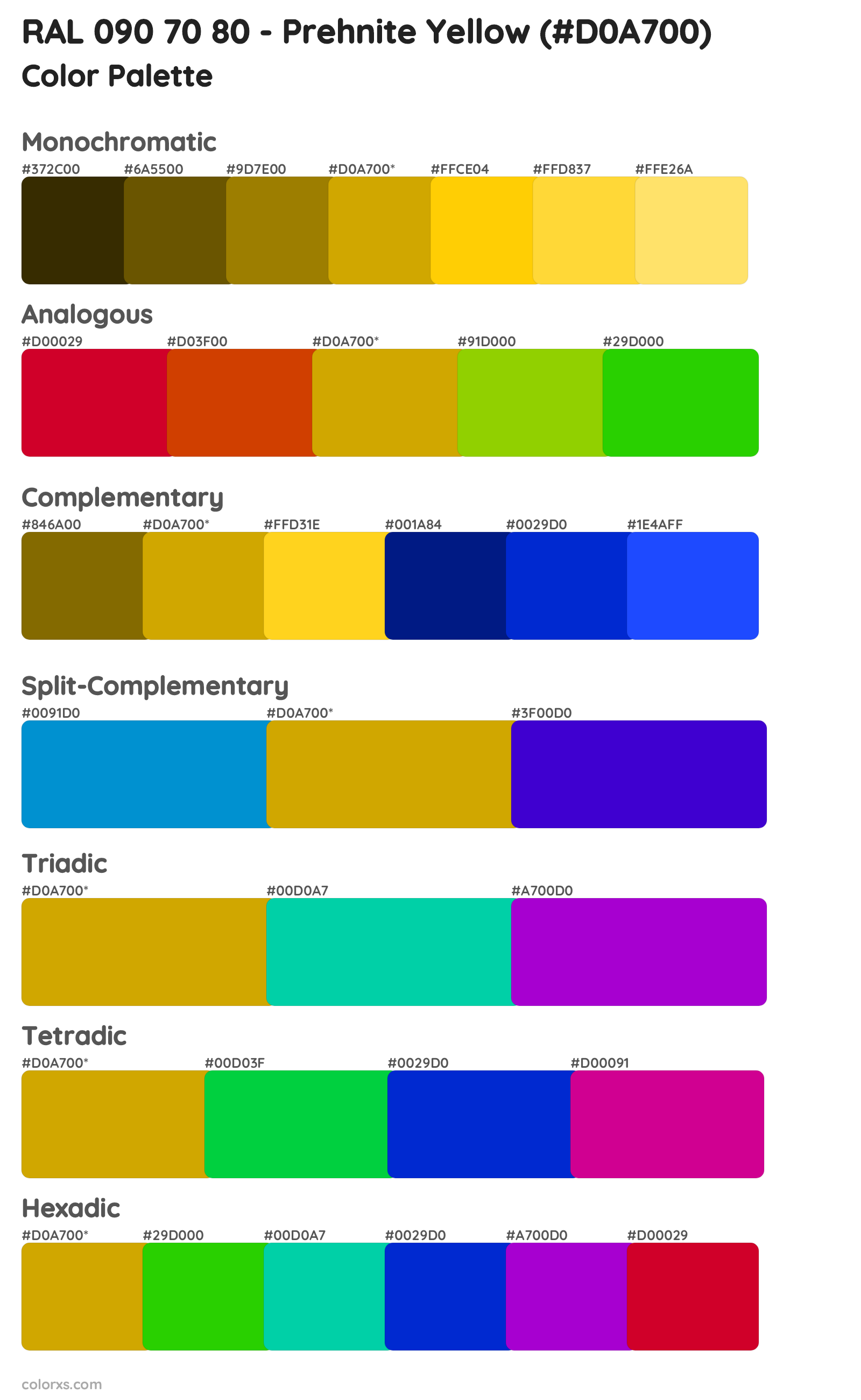 RAL 090 70 80 - Prehnite Yellow Color Scheme Palettes