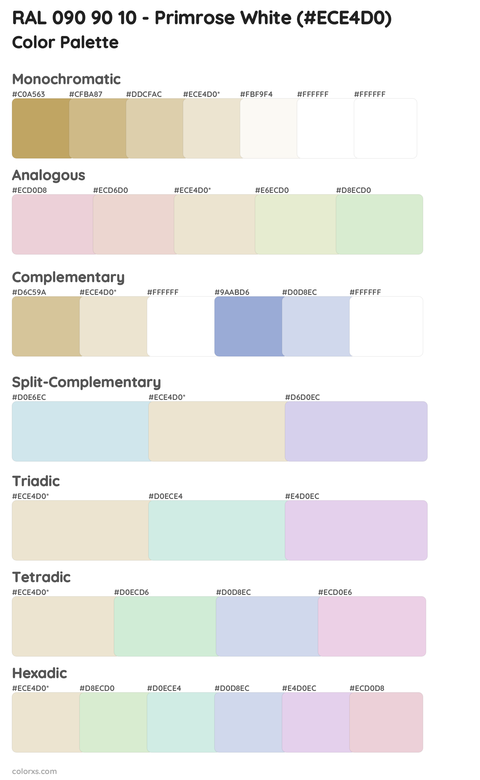 RAL 090 90 10 - Primrose White Color Scheme Palettes