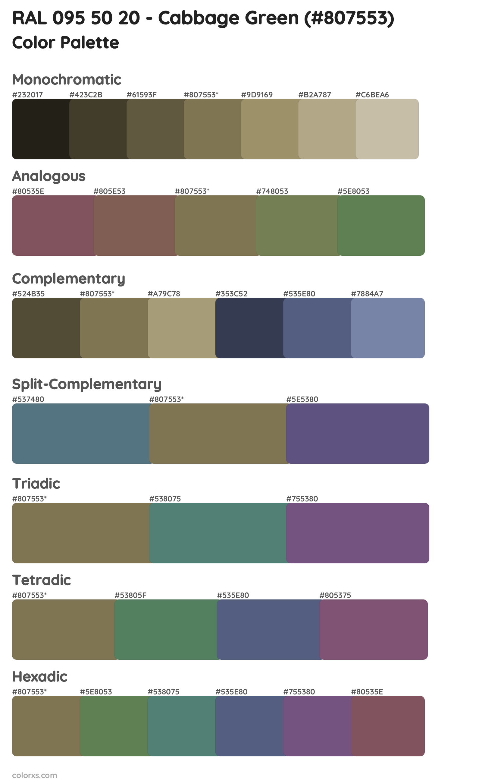 RAL 095 50 20 - Cabbage Green Color Scheme Palettes