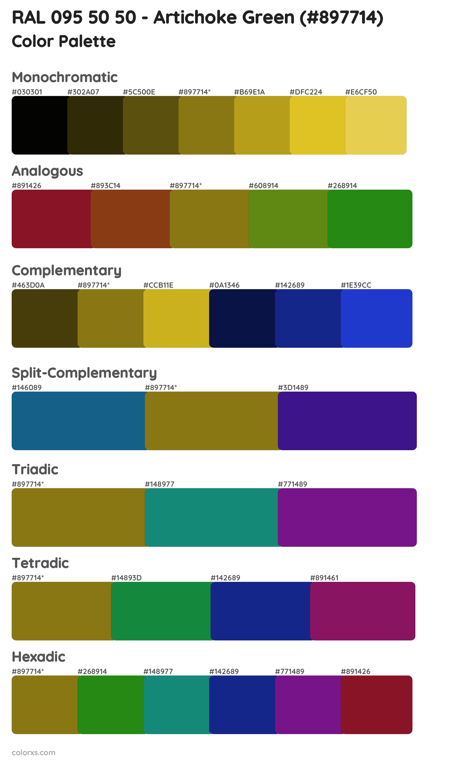 RAL 095 50 50 - Artichoke Green Color Scheme Palettes