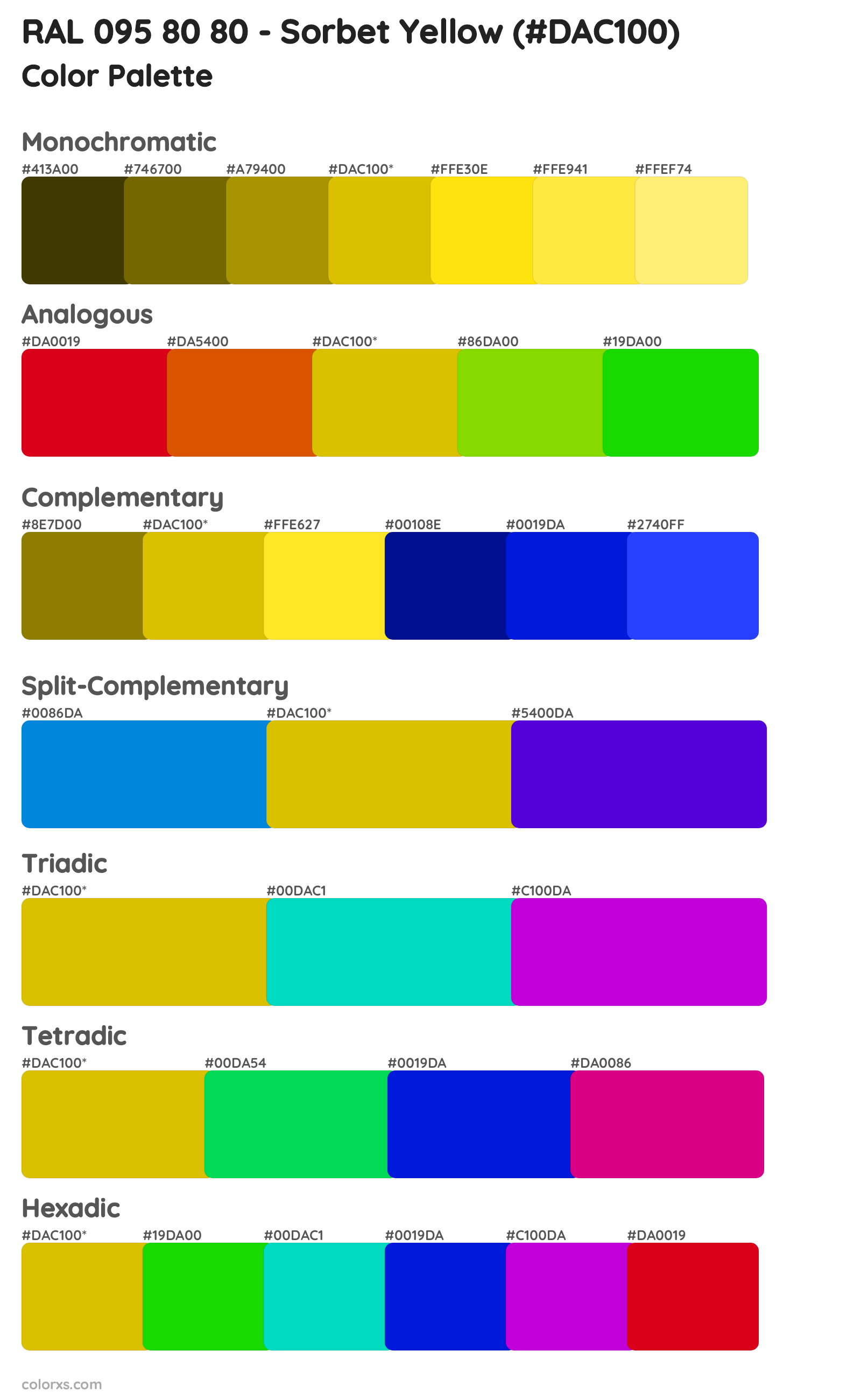 RAL 095 80 80 - Sorbet Yellow Color Scheme Palettes