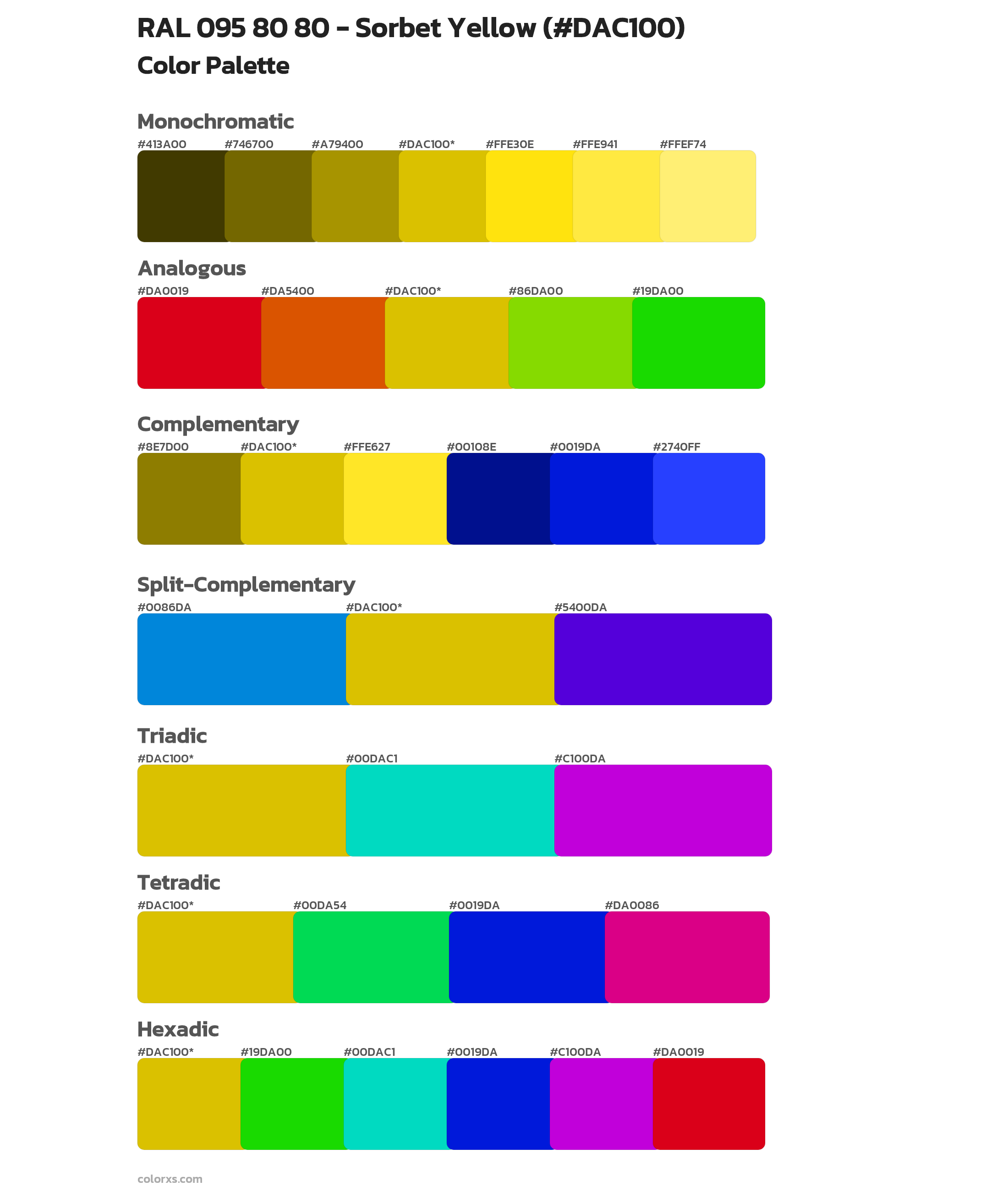 RAL 095 80 80 - Sorbet Yellow Color Scheme Palettes