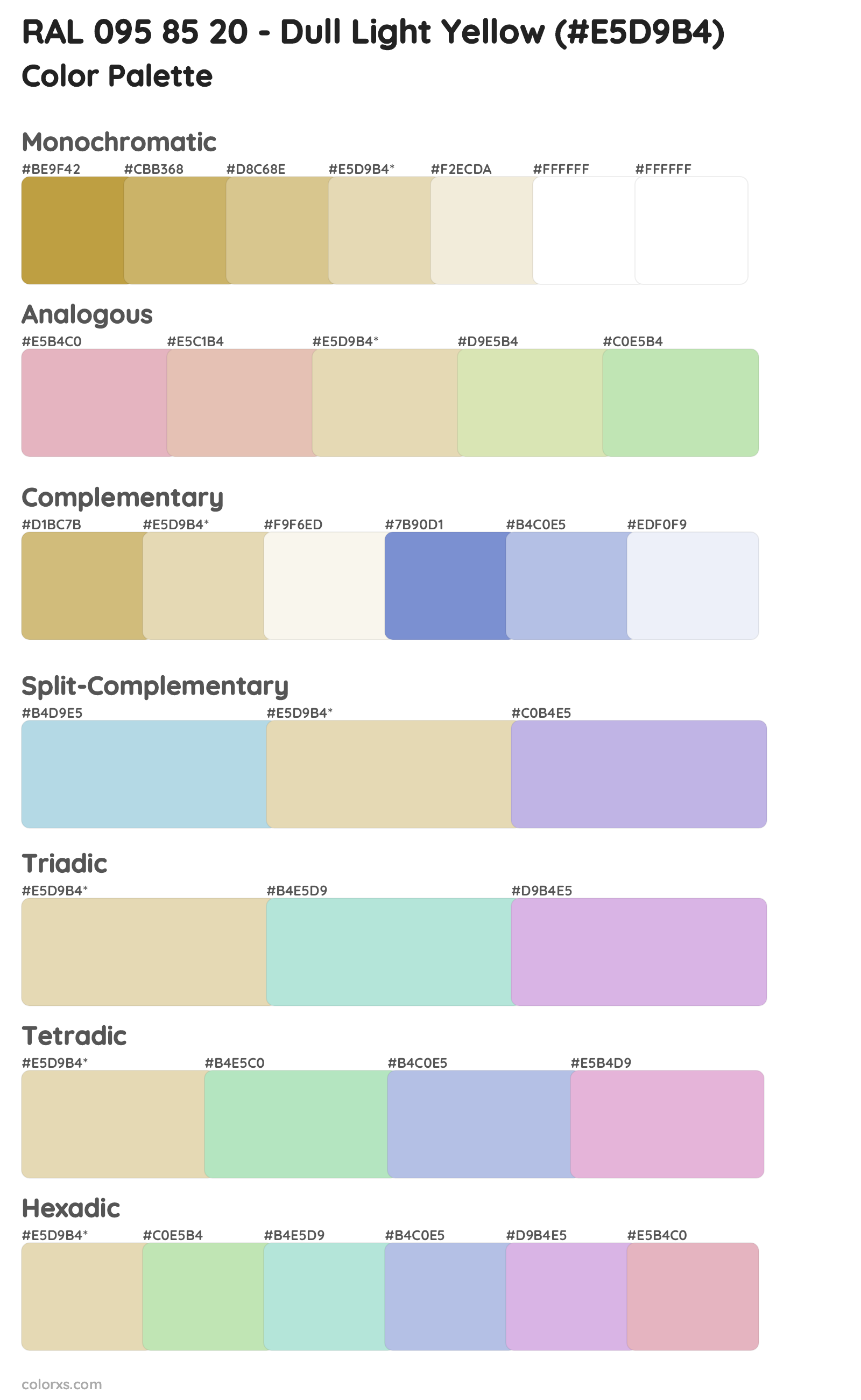 RAL 095 85 20 - Dull Light Yellow Color Scheme Palettes