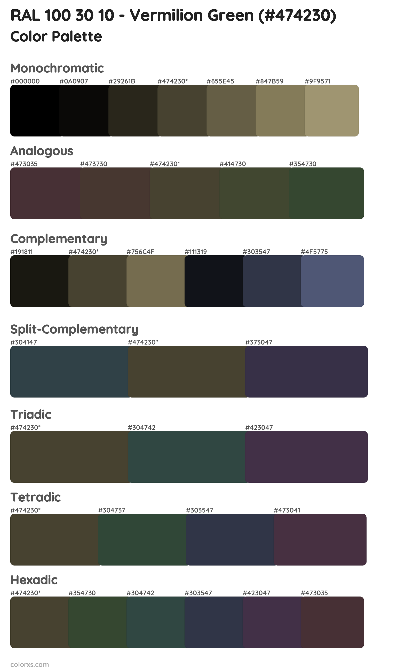 RAL 100 30 10 - Vermilion Green Color Scheme Palettes