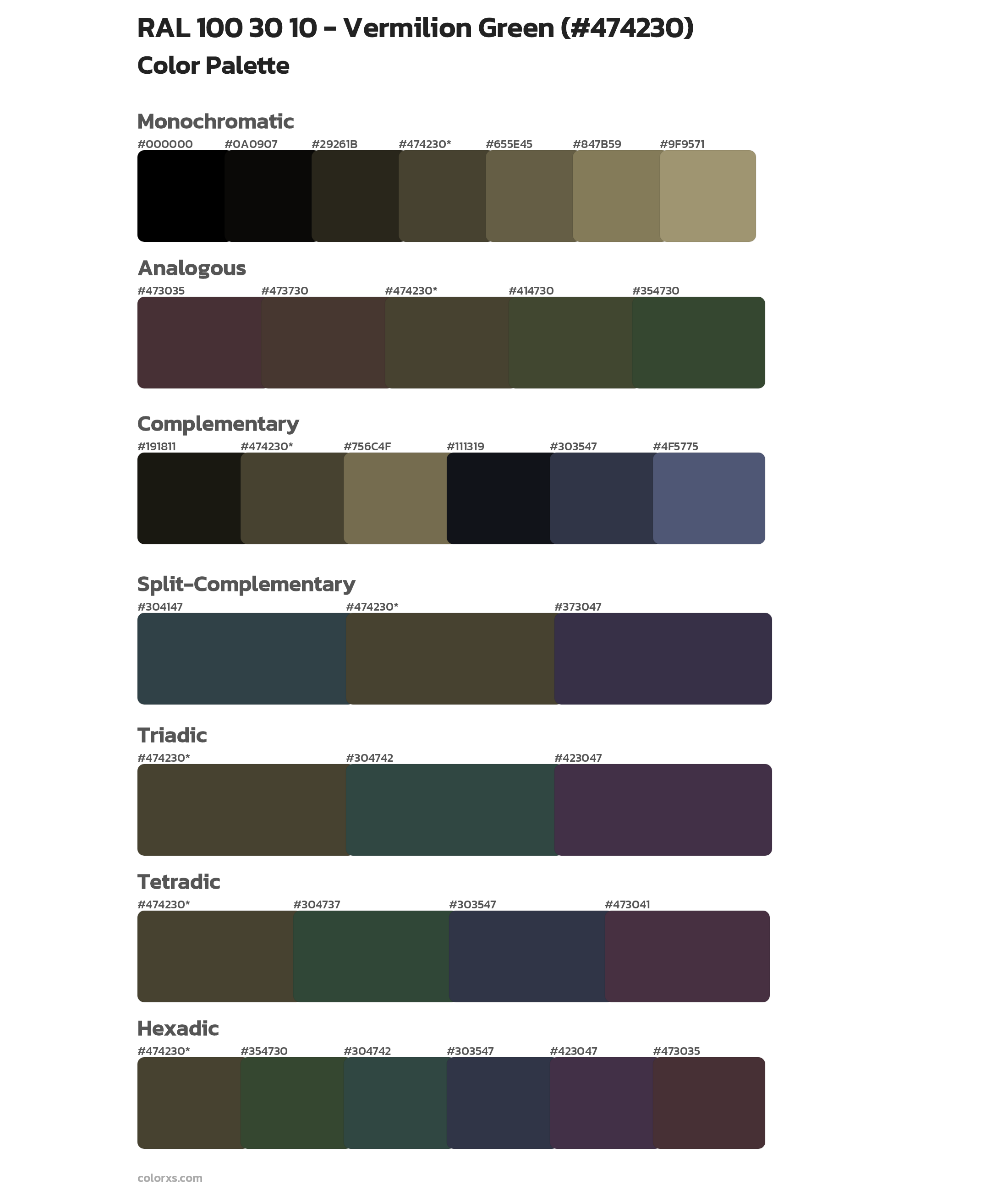 RAL 100 30 10 - Vermilion Green Color Scheme Palettes