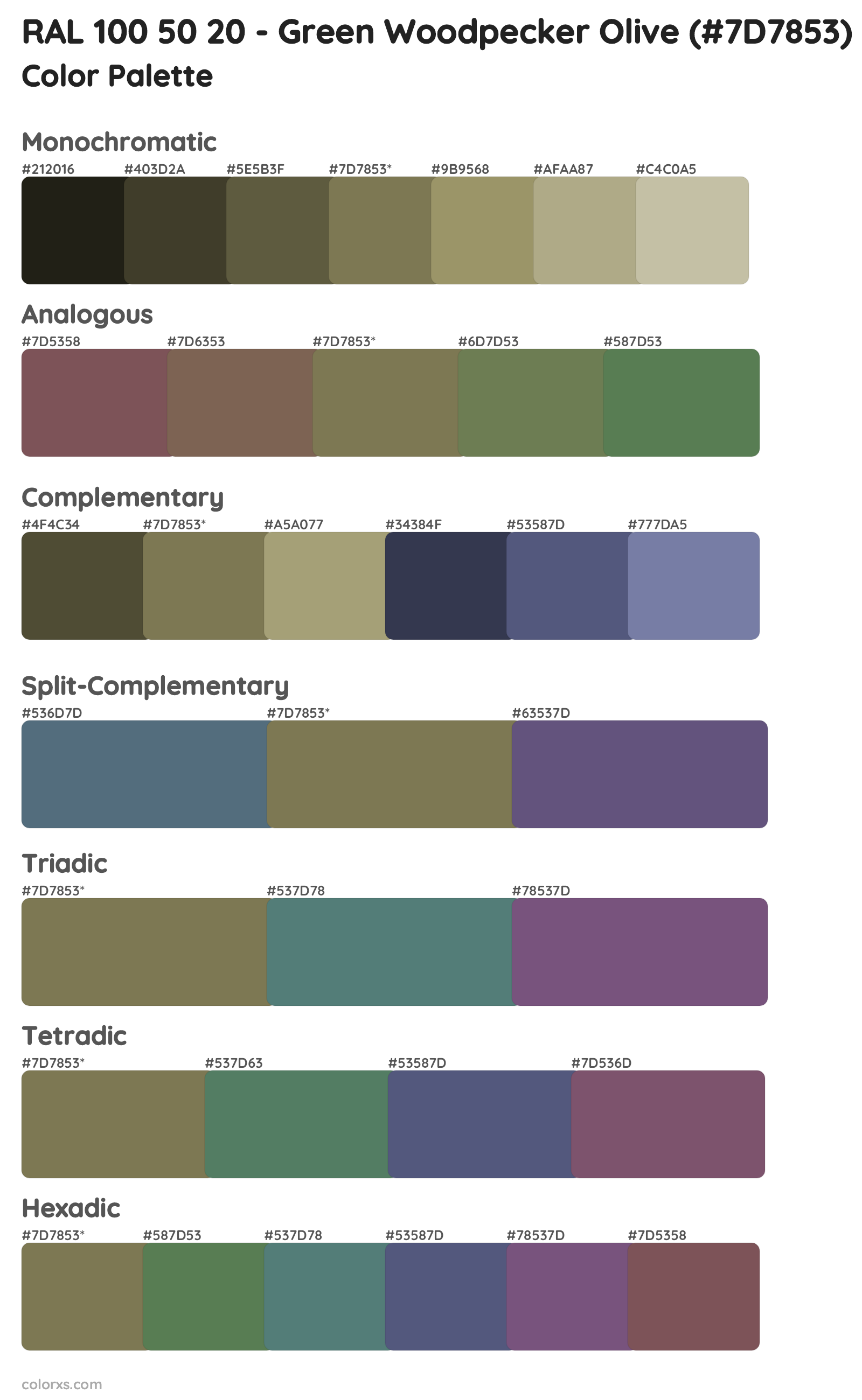 RAL 100 50 20 - Green Woodpecker Olive Color Scheme Palettes