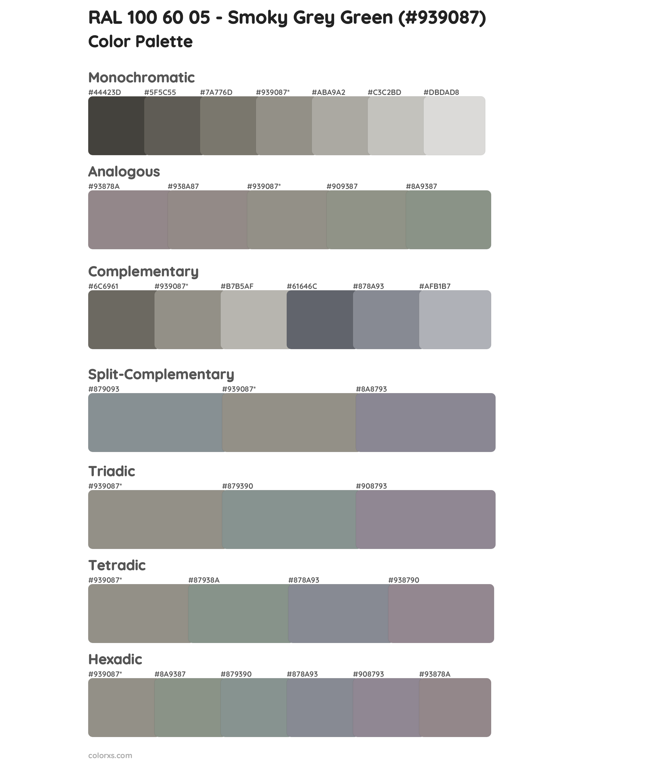 RAL 100 60 05 - Smoky Grey Green Color Scheme Palettes