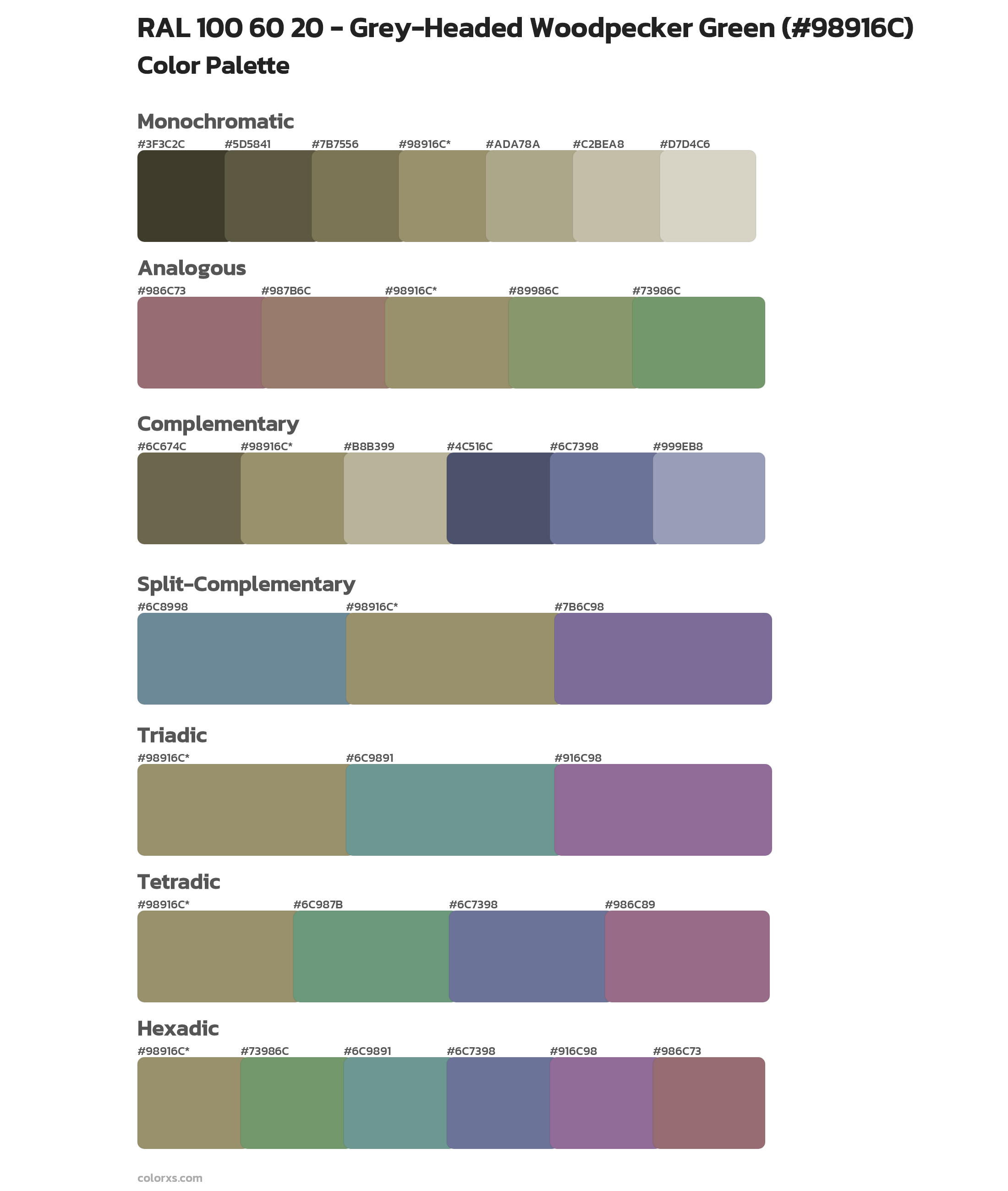 RAL 100 60 20 - Grey-Headed Woodpecker Green Color Scheme Palettes