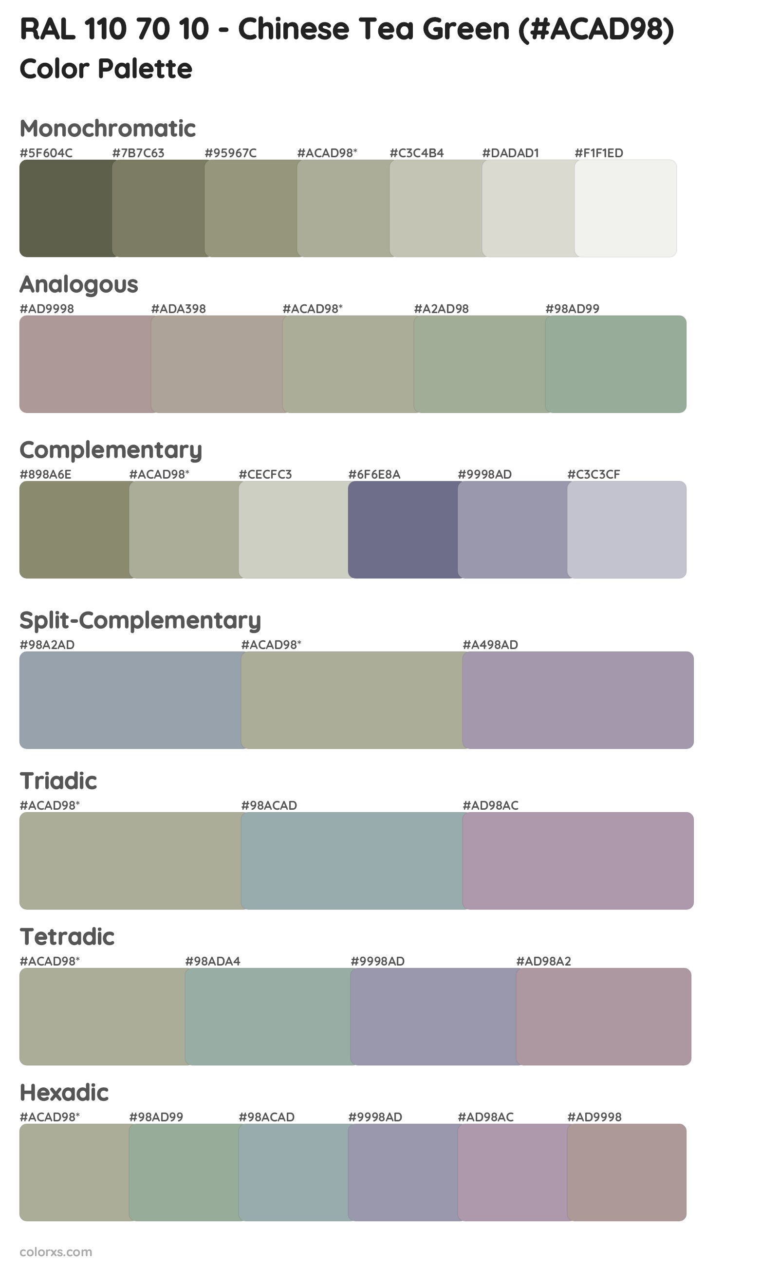 RAL 110 70 10 - Chinese Tea Green Color Scheme Palettes