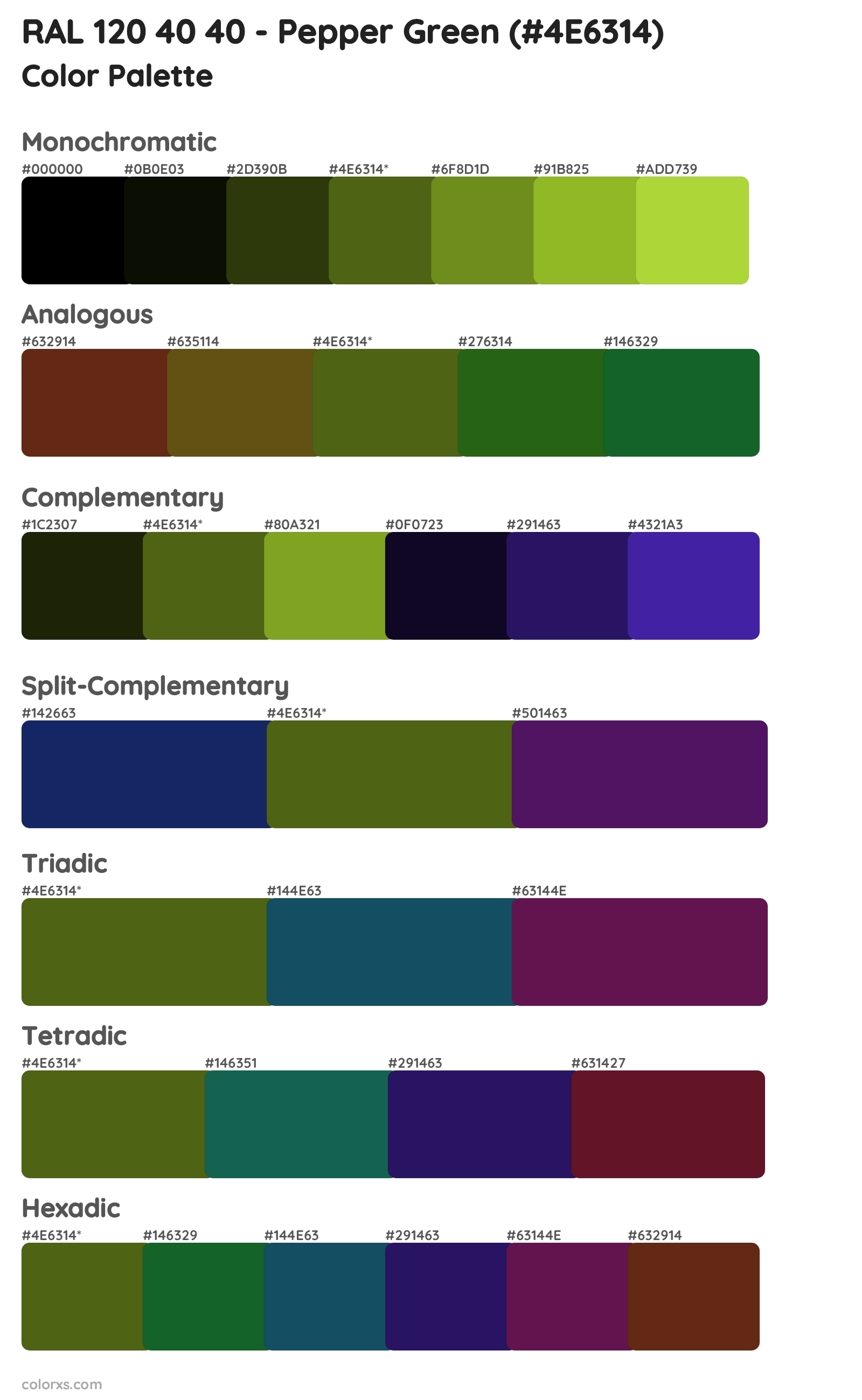 RAL 120 40 40 - Pepper Green Color Scheme Palettes