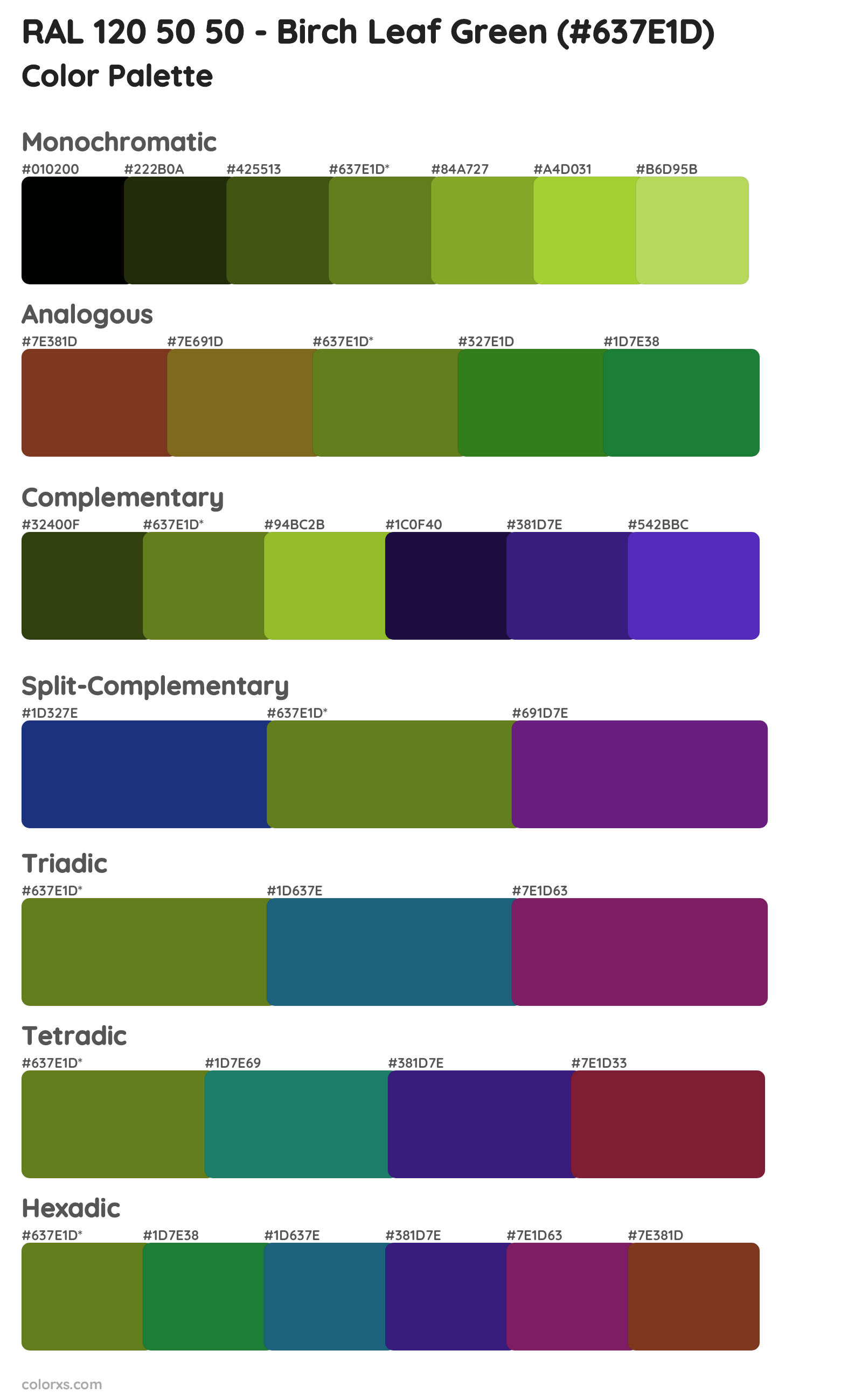 RAL 120 50 50 - Birch Leaf Green Color Scheme Palettes