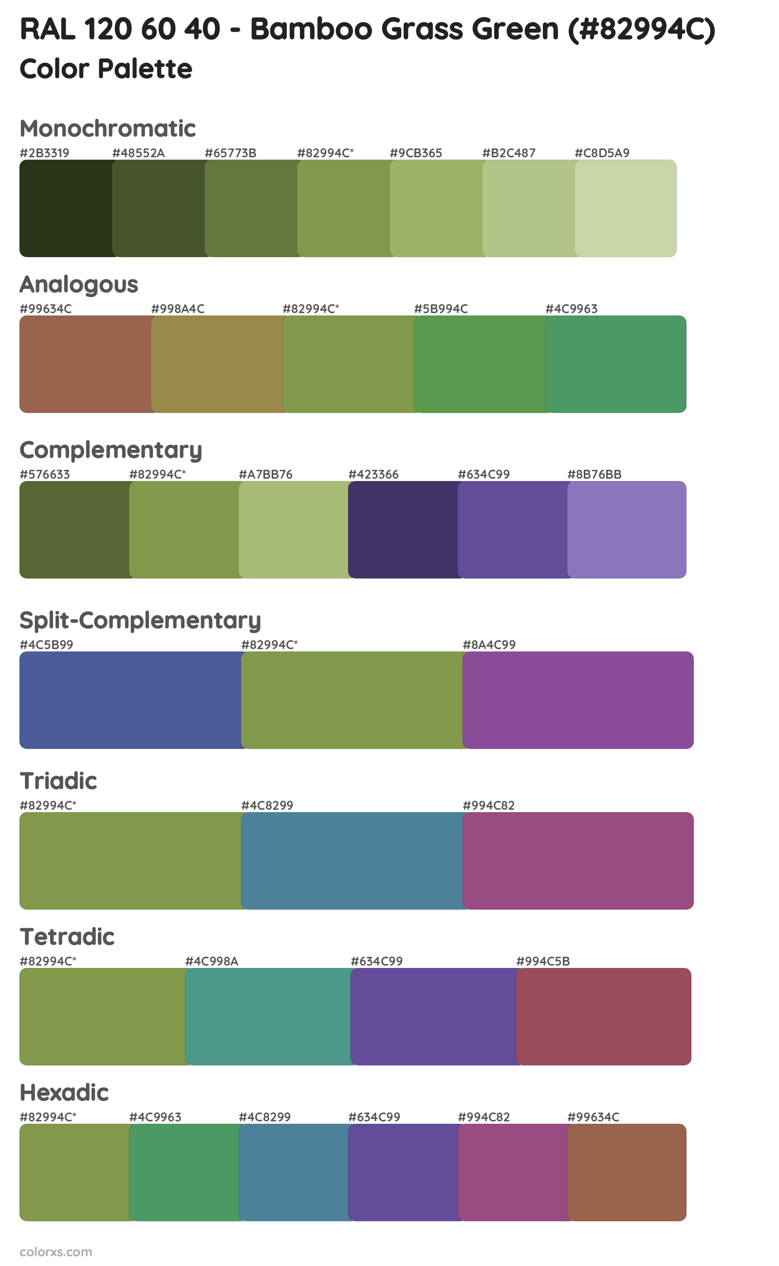 RAL 120 60 40 - Bamboo Grass Green Color Scheme Palettes